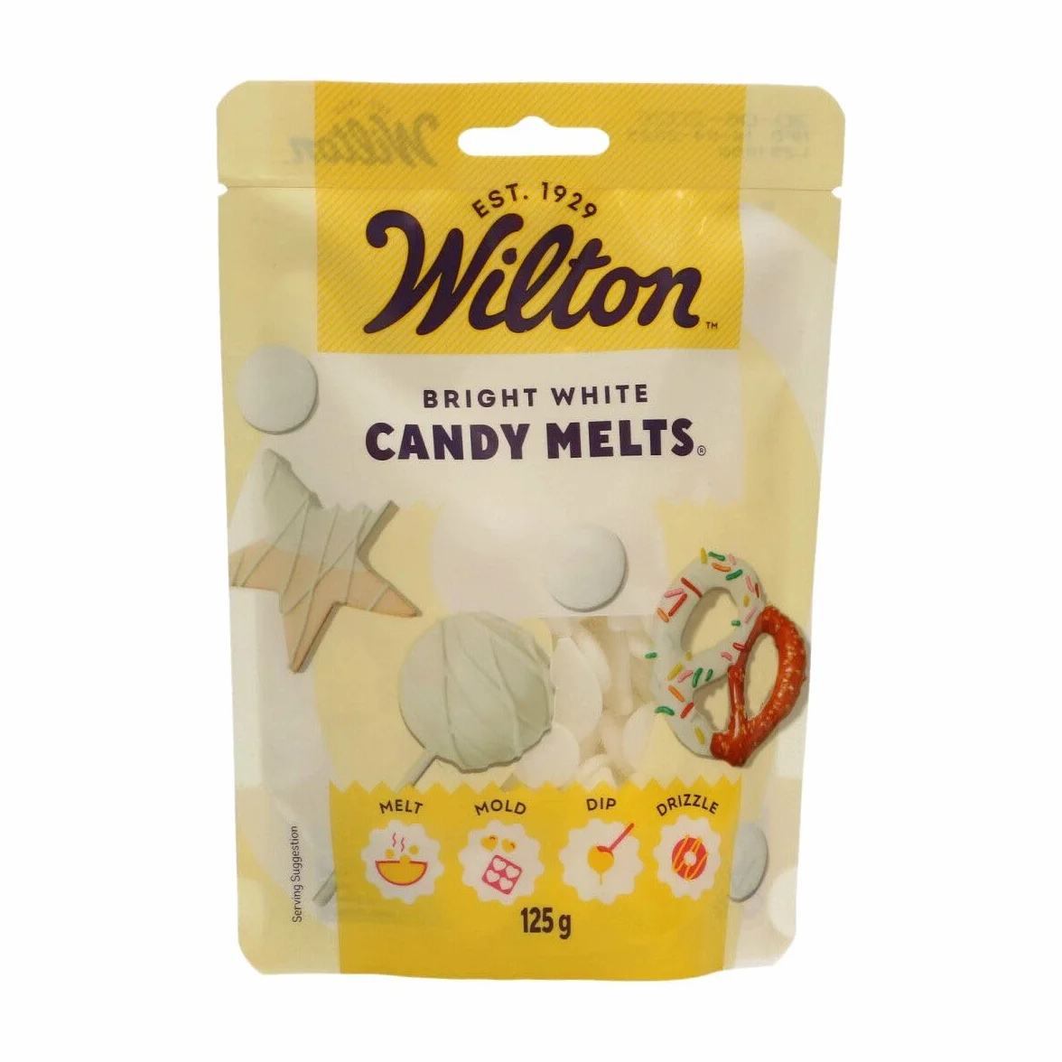 Wilton - Candy Melts Blanc Brillant: Bonbons fondants au Goût de Sucré et crémeux pour Mouler, Tremper et Décorer - Optimal pour Cake Pops, Bonbons, Gâteaux et Enrobage de Friandises - 125 g
