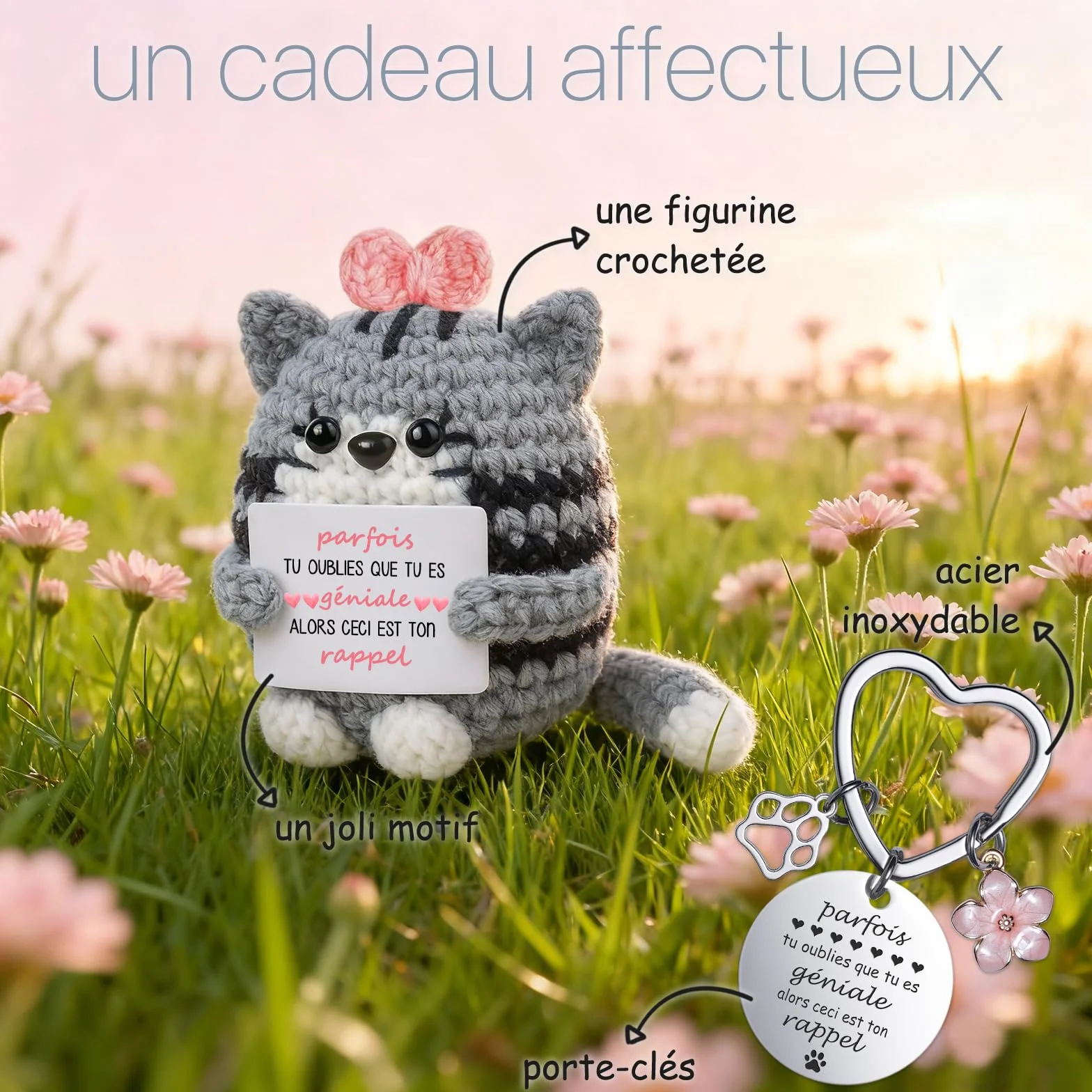 Porte-bonheur Porte-clés Figure Positive Cadeau Original pour Femme Homme Anniversaire