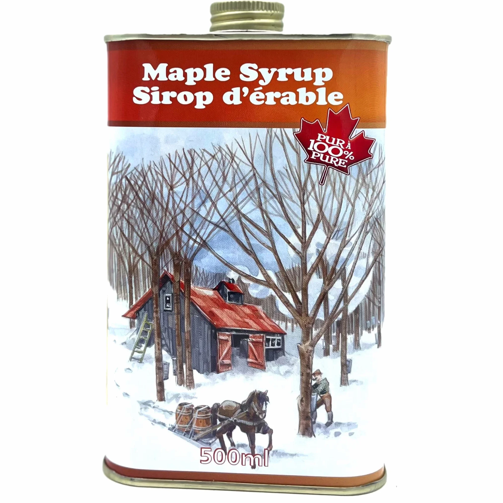Sirop d'érable du Canada en bidon métal de 500 ml - Au couleurs du Canada - 100% pur - Les Trésors d'érable