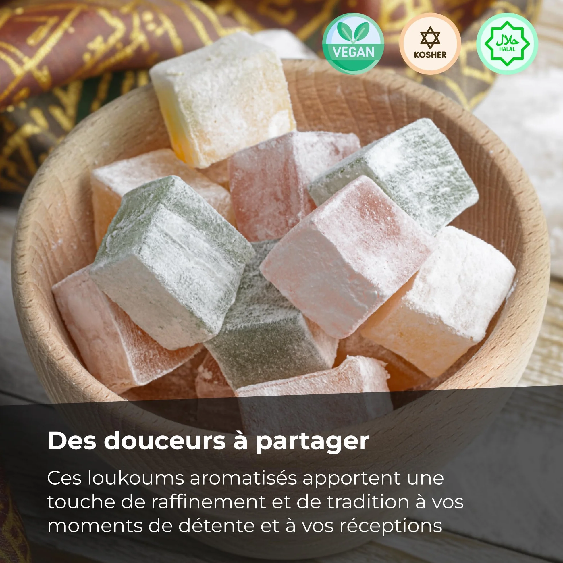 Loukoums aux différentes saveurs 500 g I Délice turc au goût de Rose, citron, orange, menthe | Confiserie traditionnelle | Vegan | Halal | Casher | bonbons mous Dessert Lokum | Sans Gluten