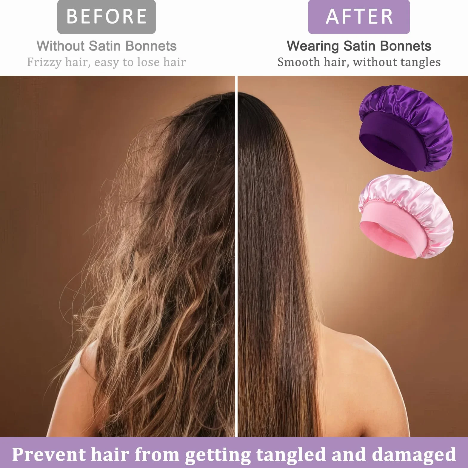 Bonnet Satin Cheveux Nuit en Soie avec Chouchous pour Femmes et Filles