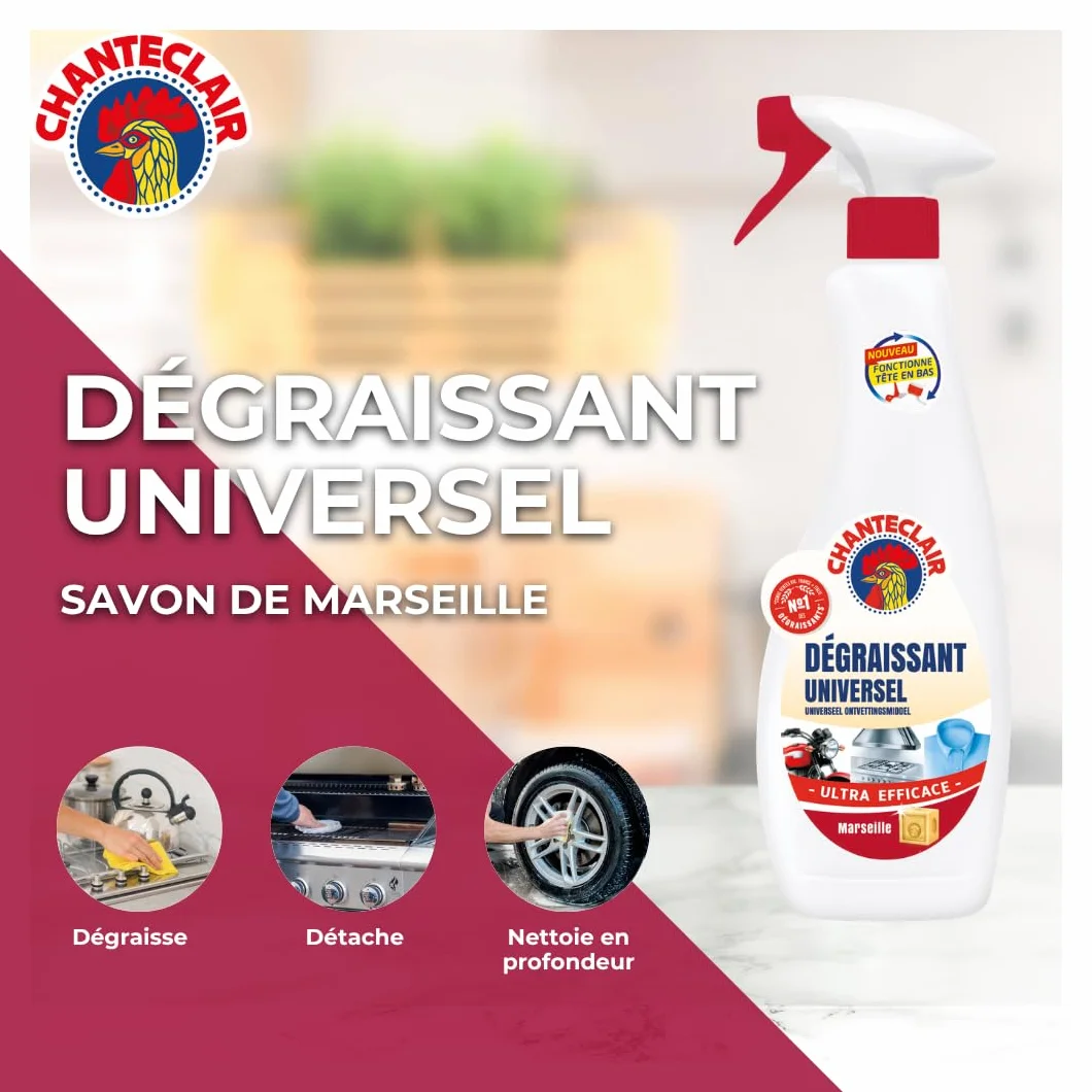 Chanteclair - Spray Dégraissant Universel Marseille, Idéaux sur Tout, Efficaces Partout, Fonctionne Tête en Bas - 12x 600 ml
