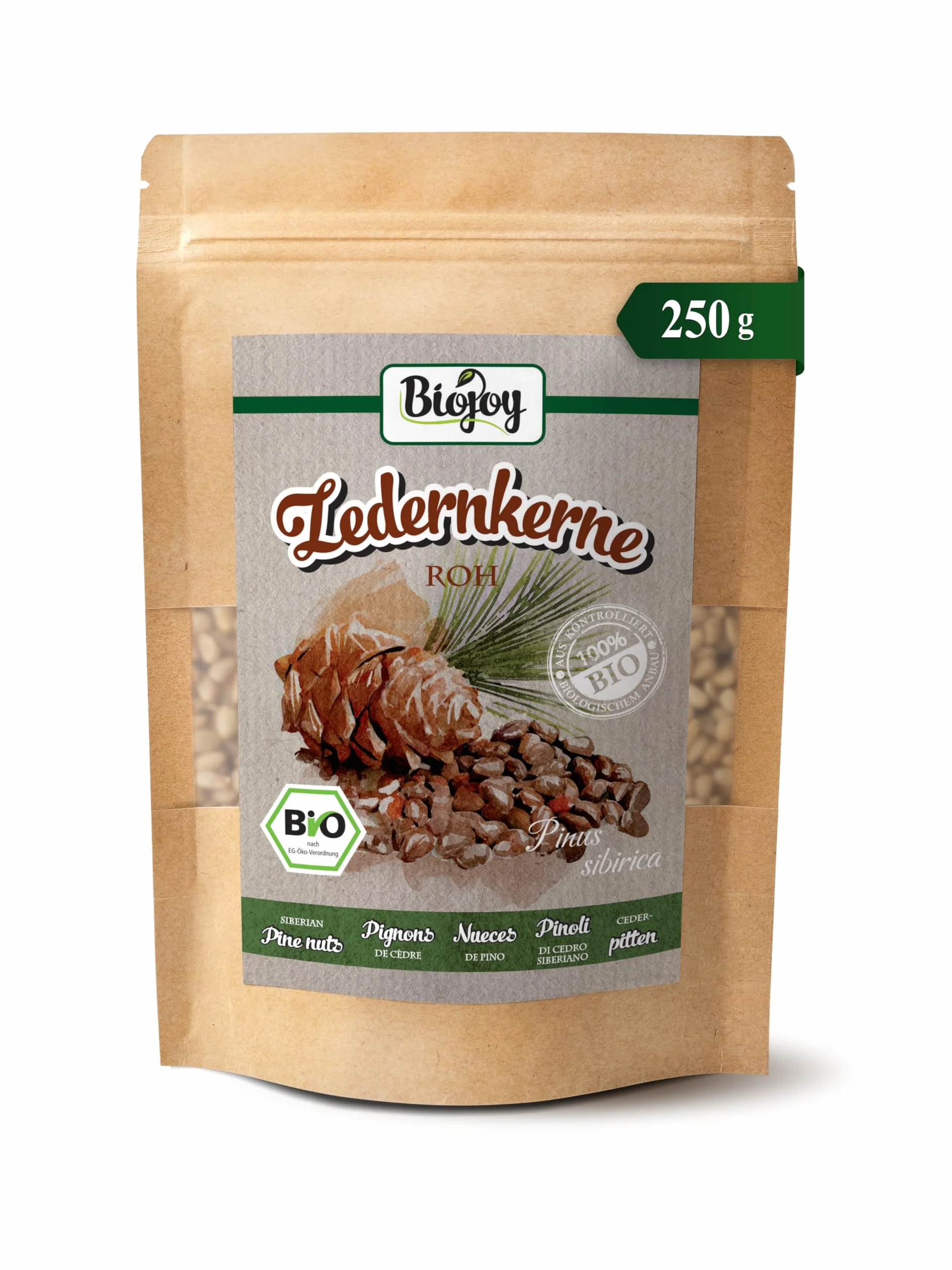 Biojoy Pignons de cèdre BIO de Sibérie, noix de cèdre sans coque, 250 g | Alternative aux pignons de pin, non salés, non grillés