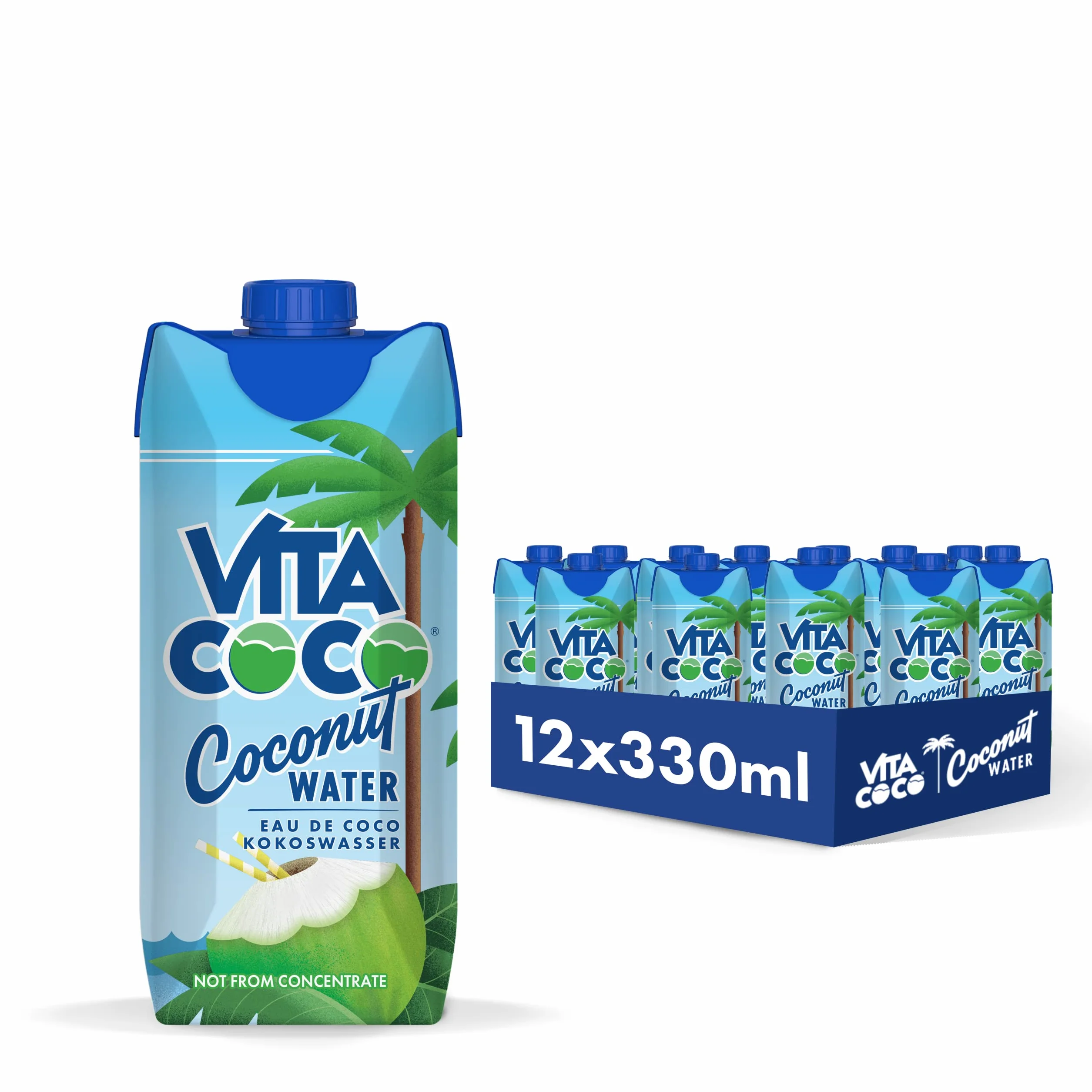 Vita Coco - Eau De Coco Pur (330ml x 12) - Naturellement Hydratante - Remplie D'électrolytes - Sans Gluten - Plein De Vitamine C Et De Potassium | Sans Gluten | Source De Potassium | Faible En Calories | Rafraîchissant Et Désaltérant | Parfaite pour les S