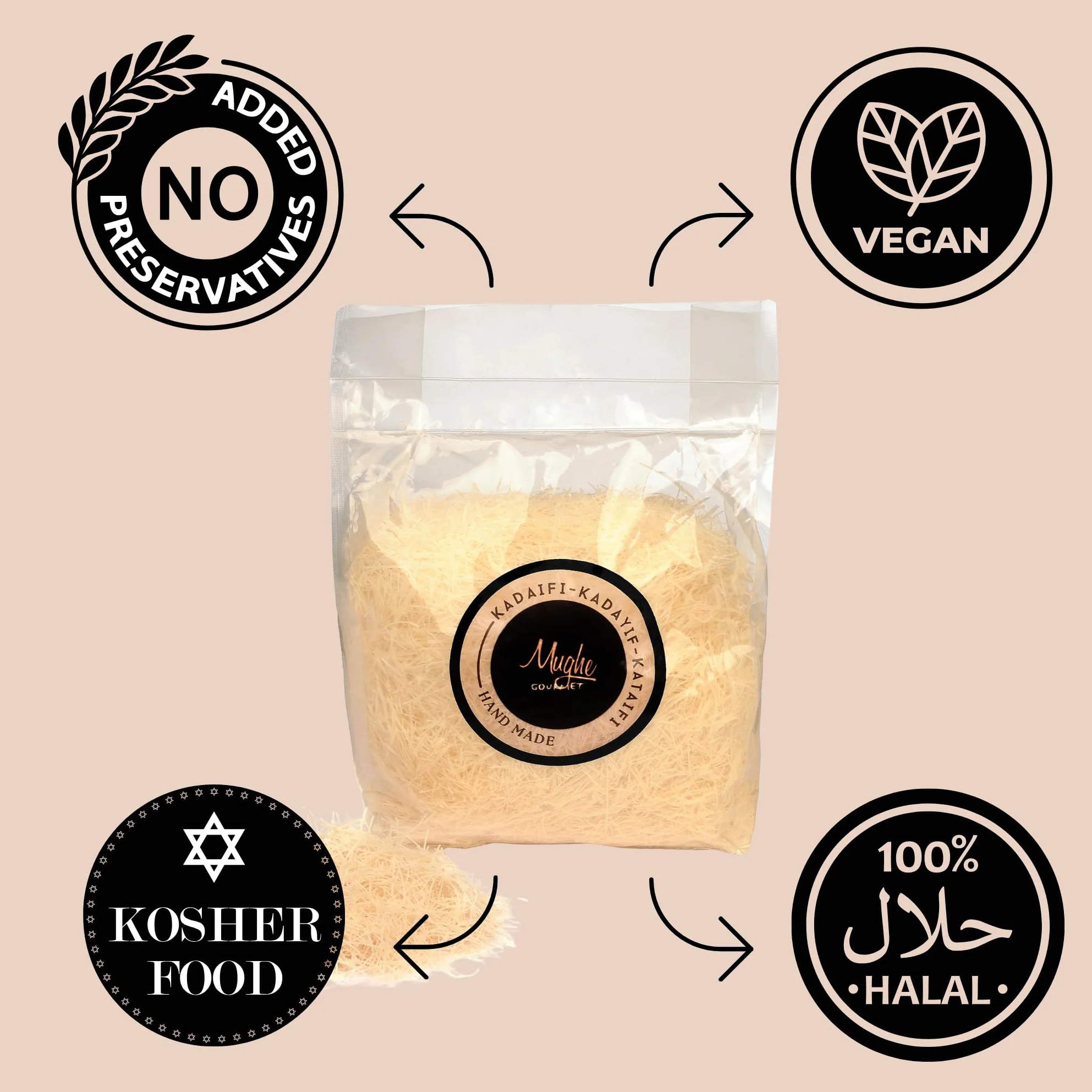 Mughe Gourmet Pâte Kataifi Séchée 400g, Ingrédient pour Baklava, Kunafa, Chocolat de Dubaï