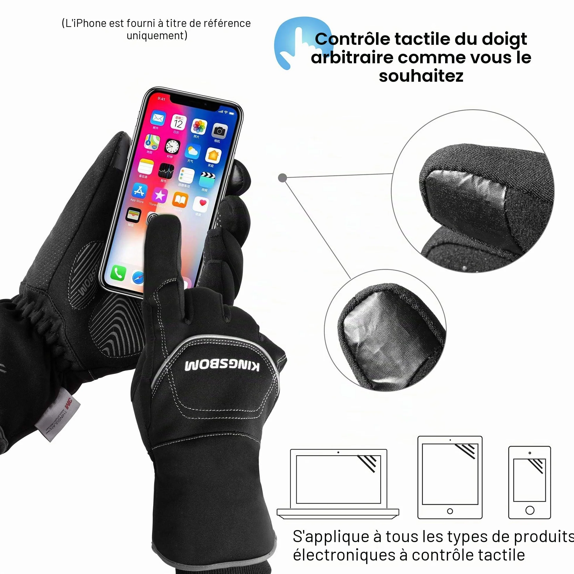 Gants Thermiques Imperméables Coupe-Vent 3M Thinsulate Tactile d'Hiver pour Cyclisme Course à Pied
