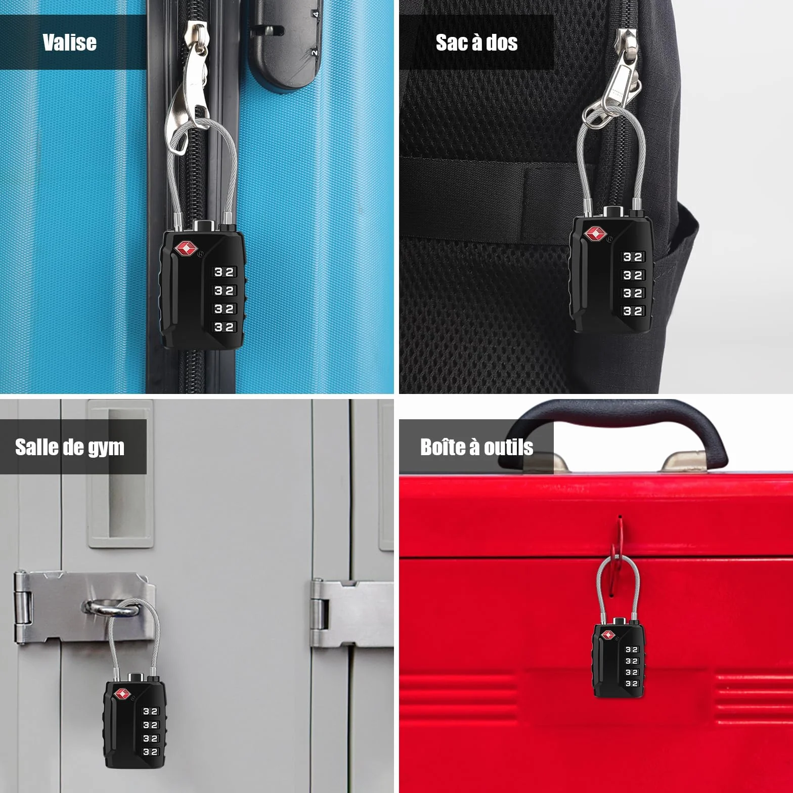 Serrure à Bagages TSA Lot de 2 Cadenas à Code 4 Chiffres Valise Combinaison Noir