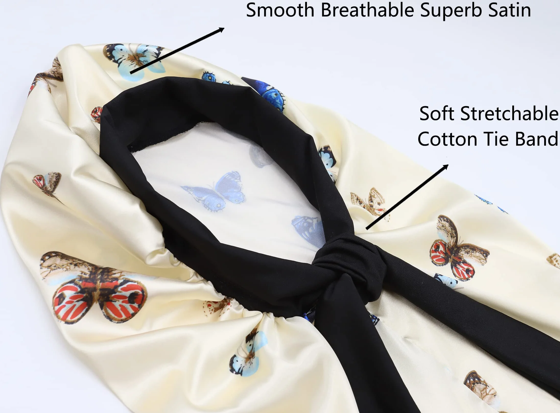 Bonnet en Satin Long Bonnet de Nuit Bande Élastique Douce pour Cheveux Longs et Bouclés