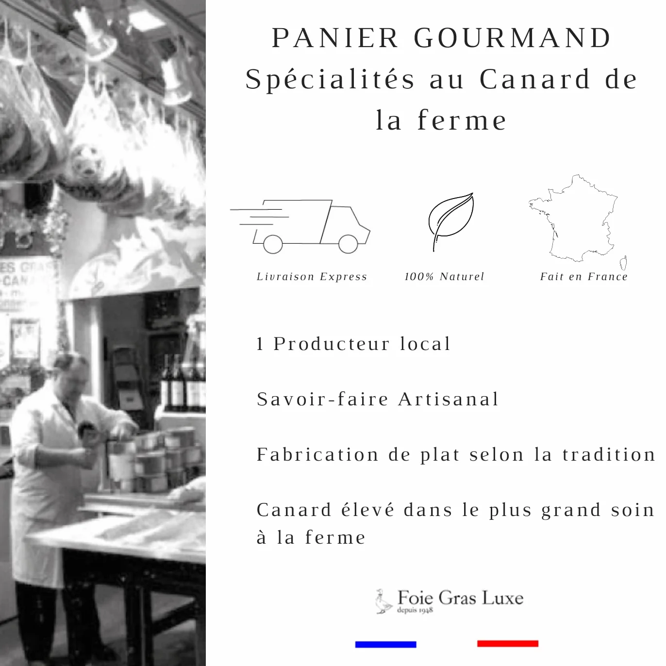 Panier Gourmand Noël Box Produits du Sud-Ouest 4 spécialités de la Ferme au Canard- Terrine de Foie Gras de Canard, Cassoulet, Piperade, Confit de Canard - Bocal en Verre - Sans Additifs Sans OGM