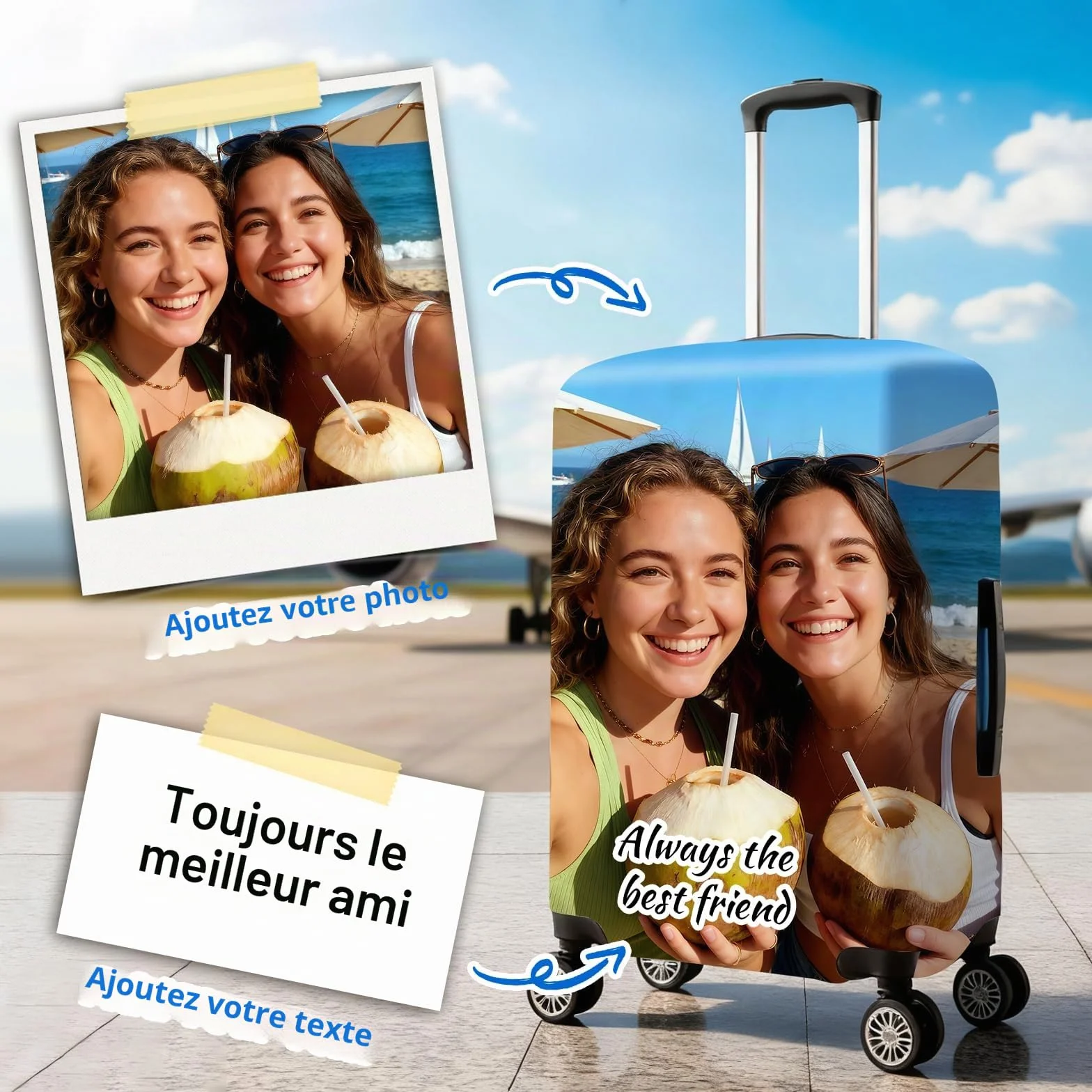 Housse de protection personnalisée pour valise double face élastique lavable