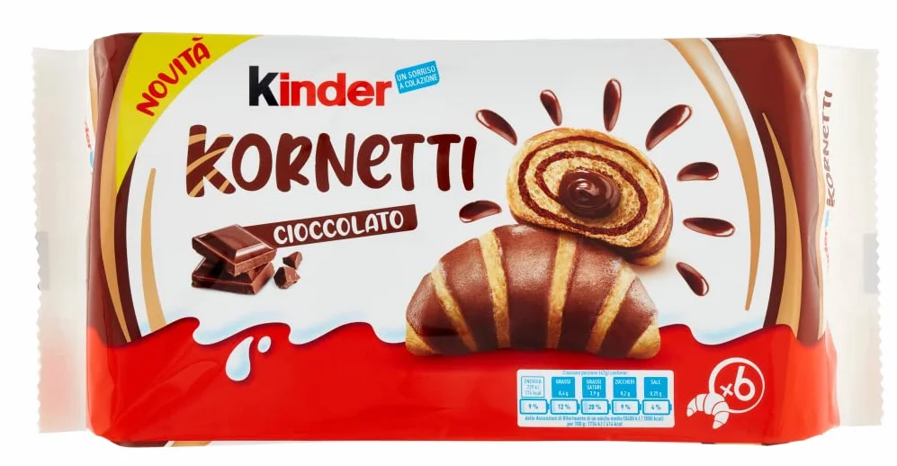 Lot de 6 croissants Ferrero Kornetti Cioccolato Cornetti au chocolat de 252 g, chaque paquet contient 6 croissants