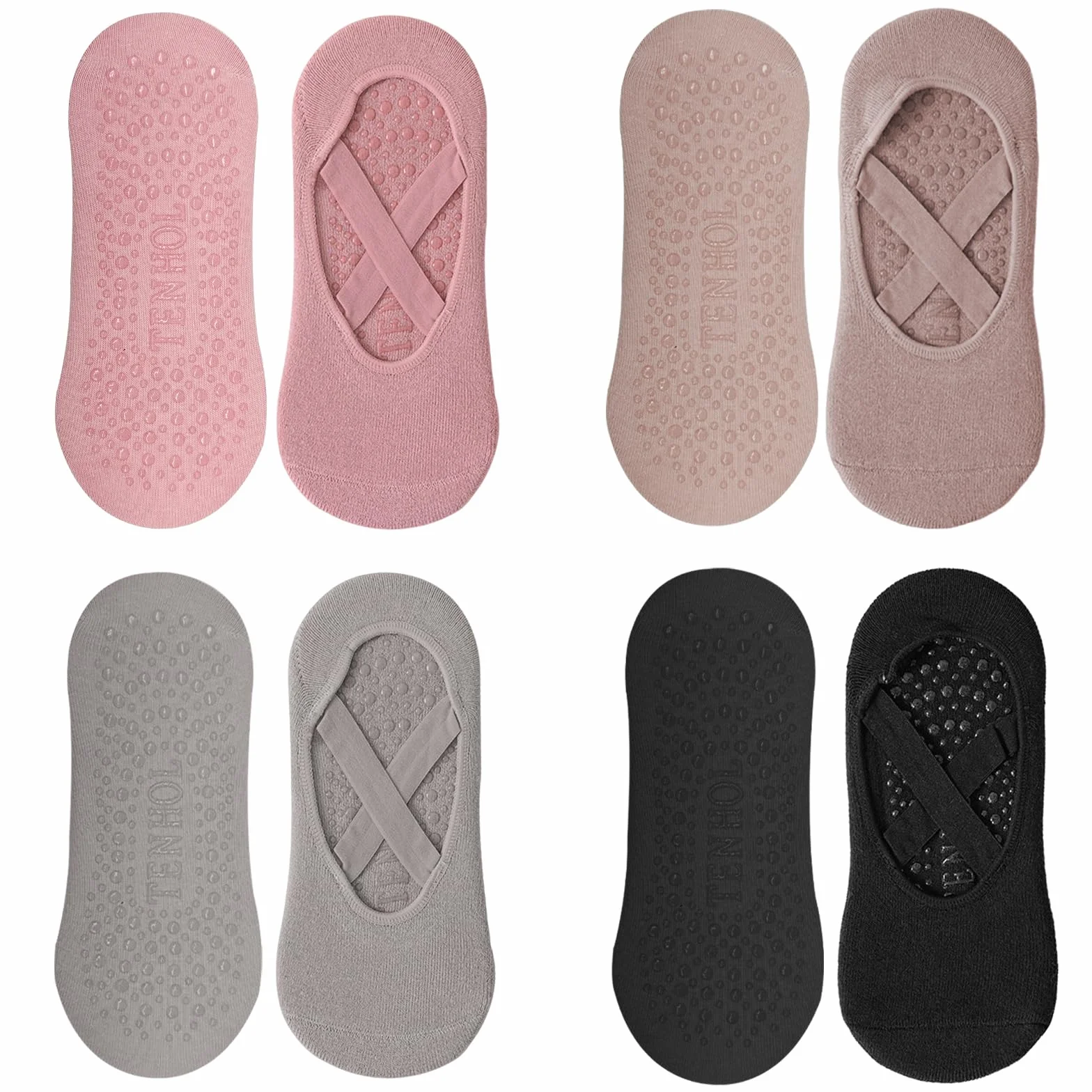 Chaussettes Antidérapantes Femme Pilates Coton Respirant avec Poignées Sangles pour Yoga Barre Ballet Danse Entraînement