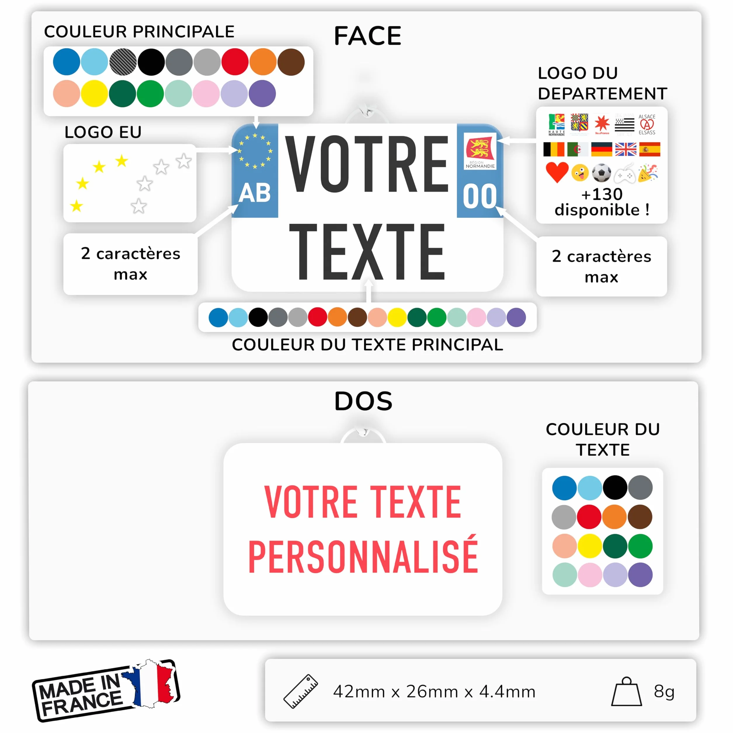 Porte-Clés Personnalisé Plaque Immatriculation Moto Fabriqué en France