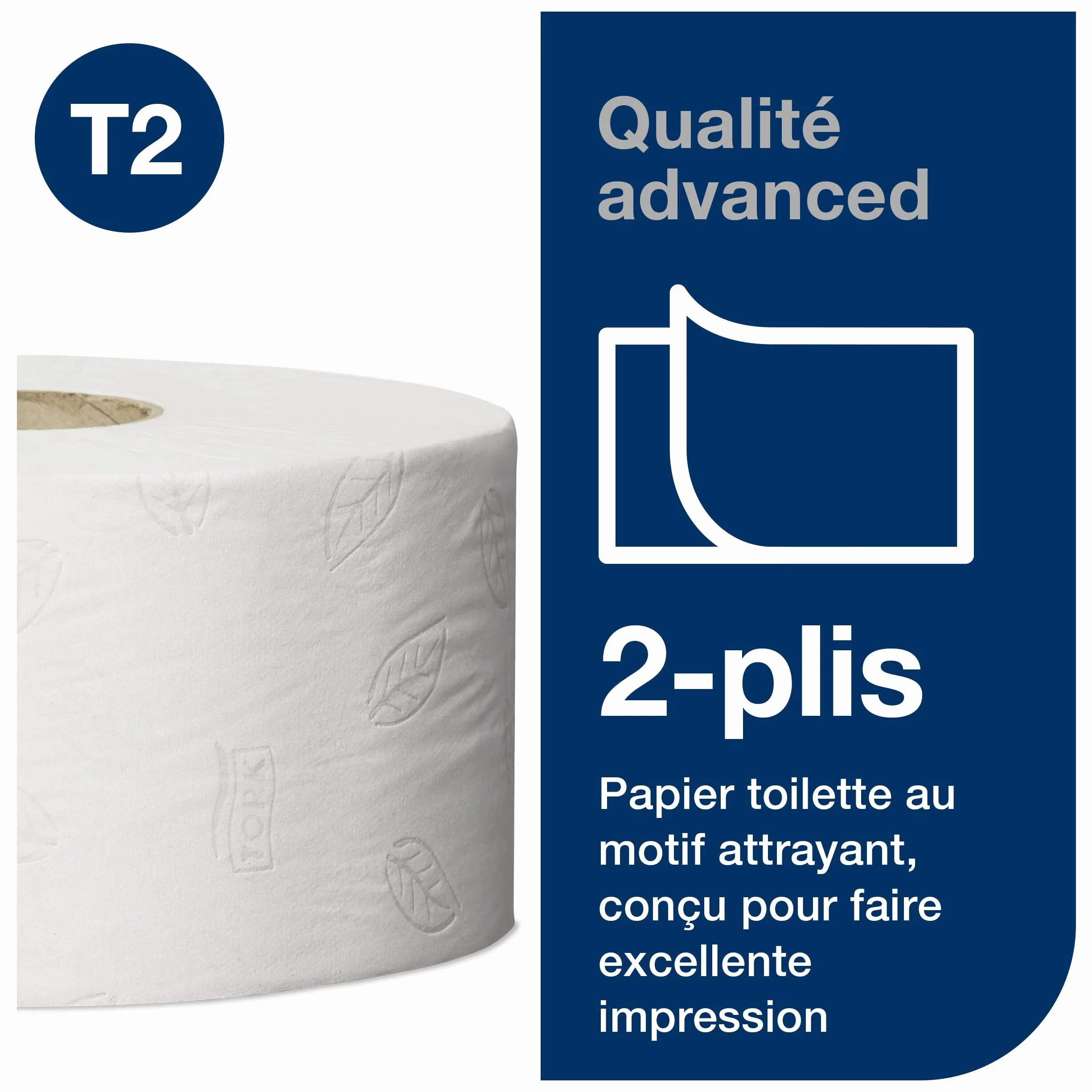 Tork 120280 Papier toilette Mini Jumbo Advanced - Blanc - 2 plis - lot de 12 rouleaux - 12 x 850 feuilles