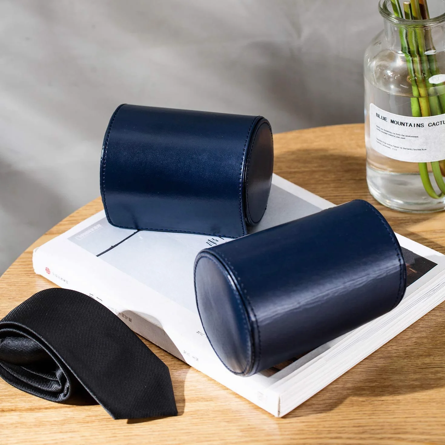 Pochette de Rangement en Cuir PU Cylindre Rouleau Bleu 3.1"x4.3"