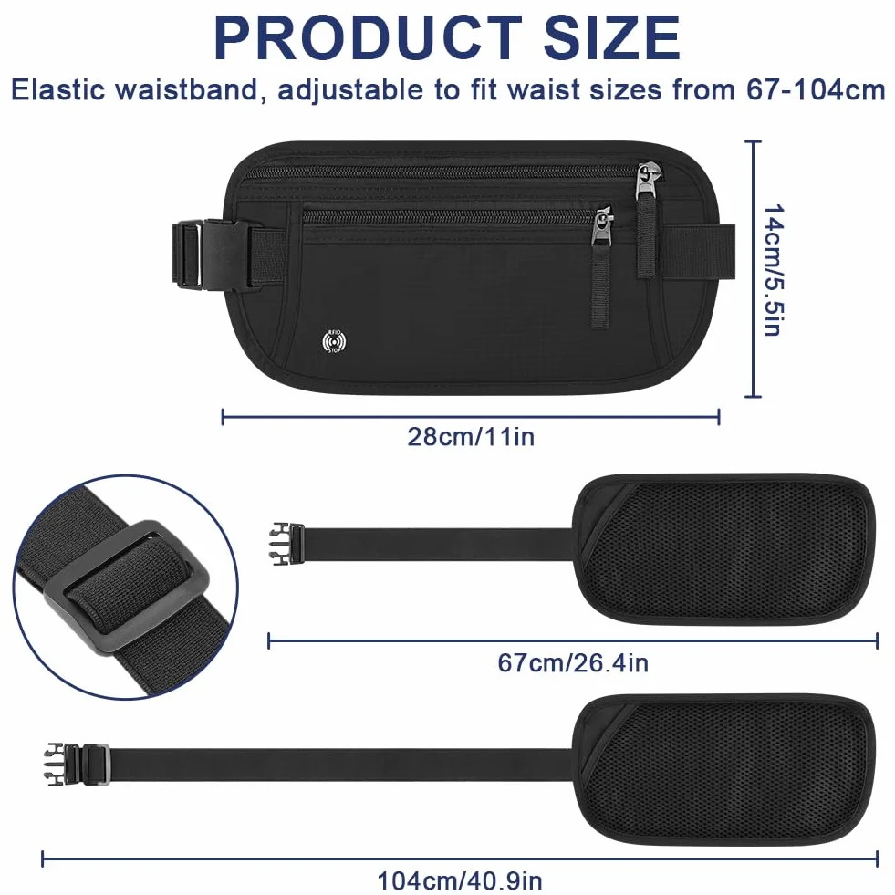 Sac Banane de Voyage RFID Blocage Antivol Ultra Fin pour Homme Femme Ceinture de Sécurité Invisible Réglable