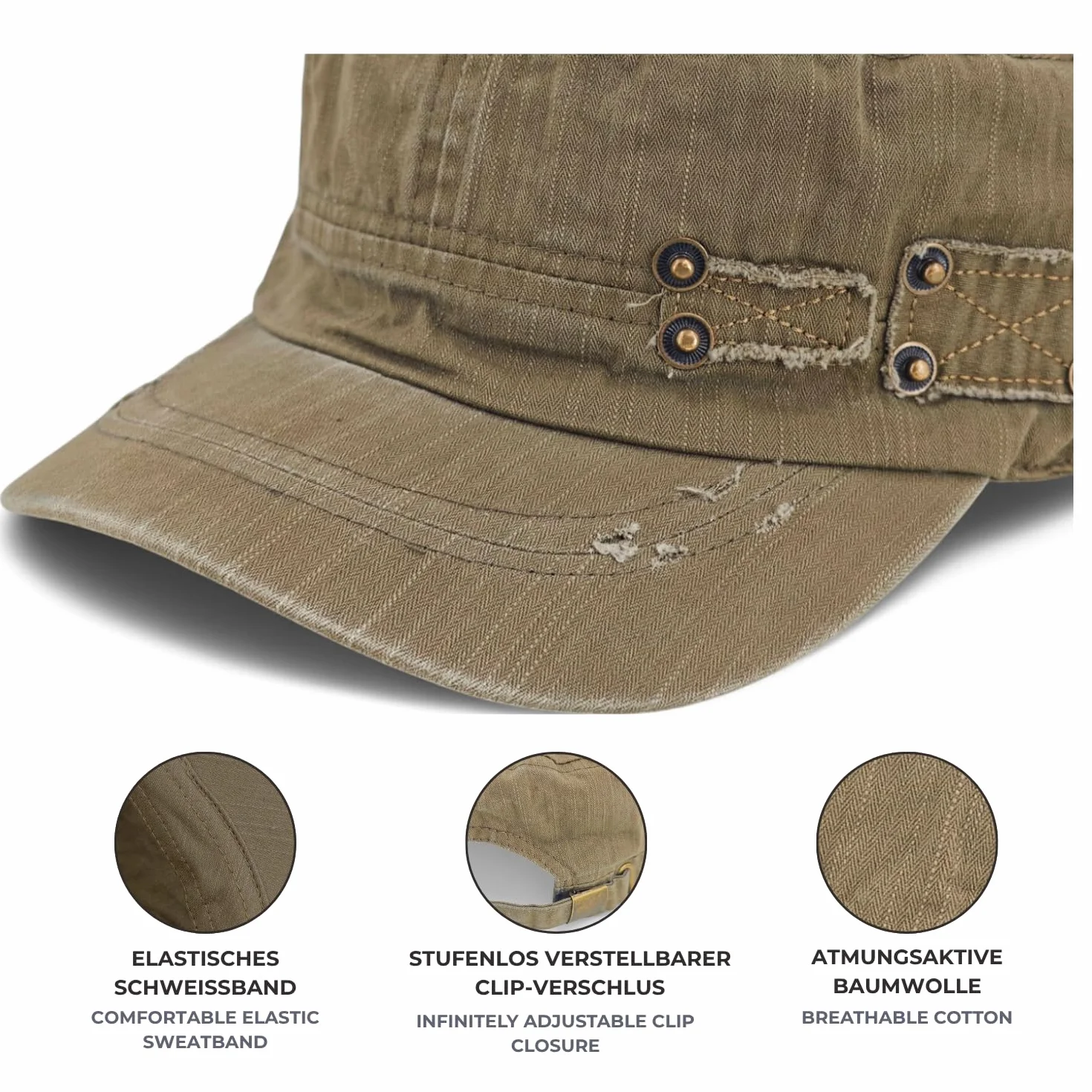 styleBREAKER Casquette Militaire Unisexe Effet Usé Vintage Army réglable Coton Visière Look Usé pour Hommes et Femmes