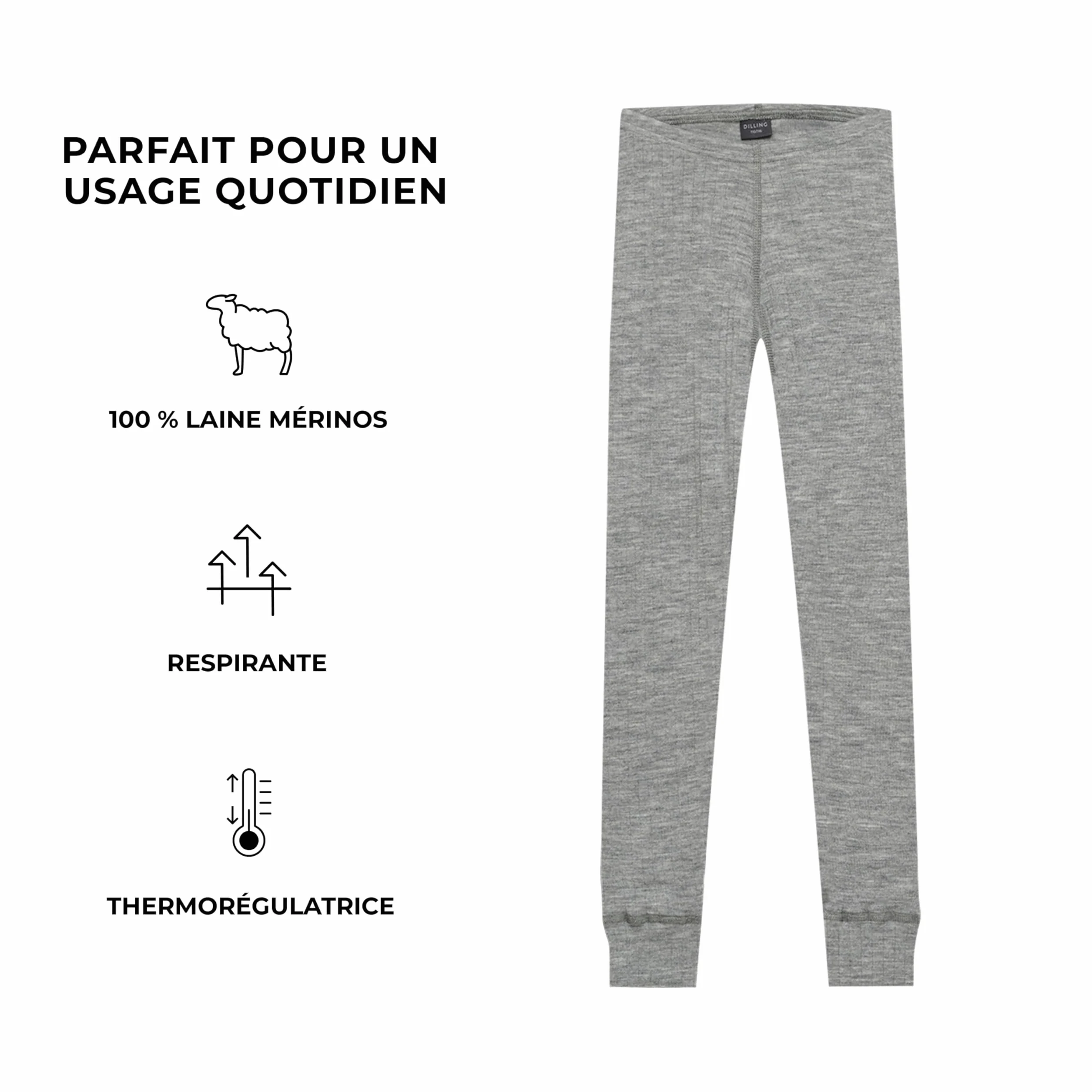 DILLING Legging pour Enfant en Laine à côtes Larges Gris Mélange