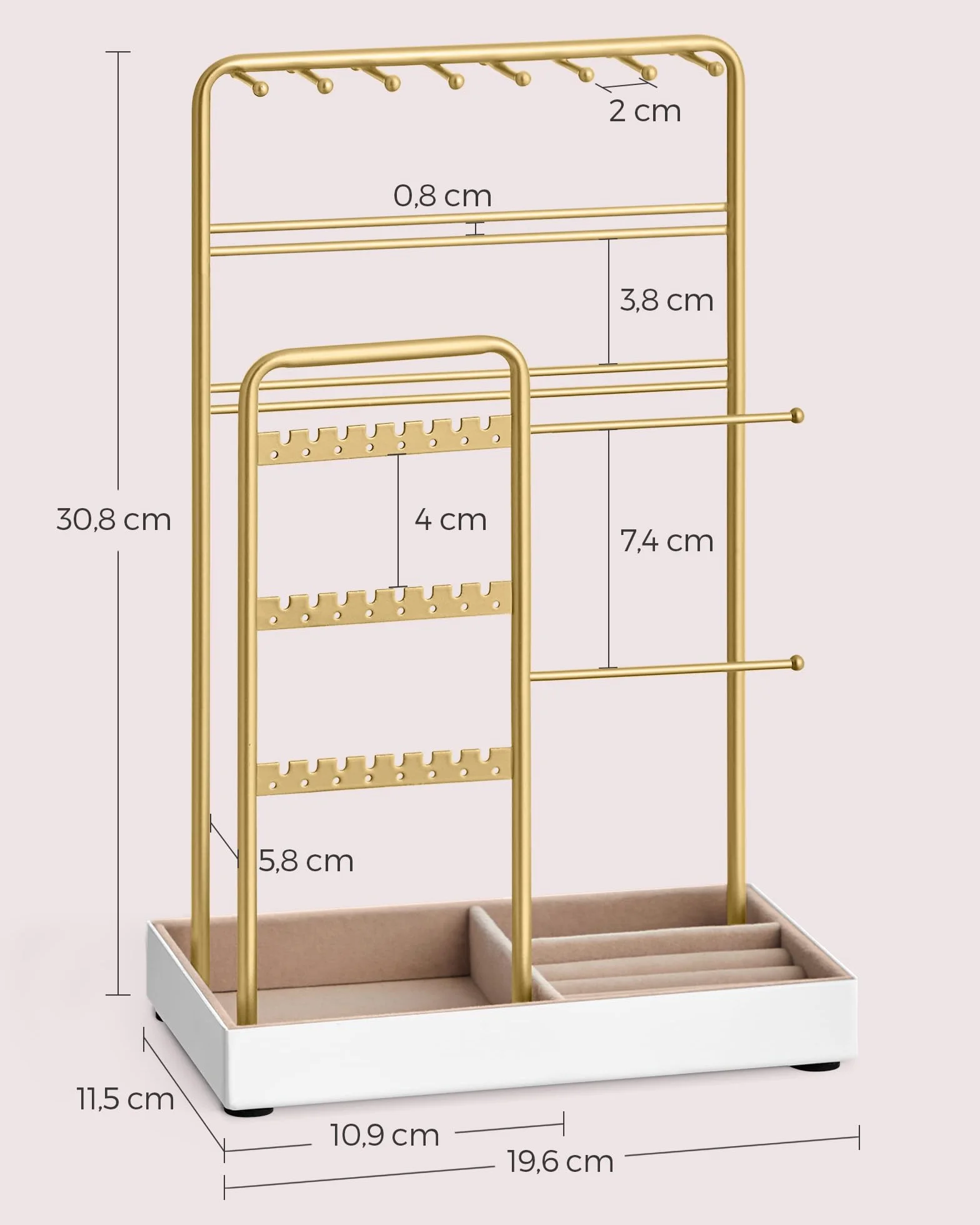 SONGMICS Porte-bijoux en Métal Plateau Velours Doré JJS021A01