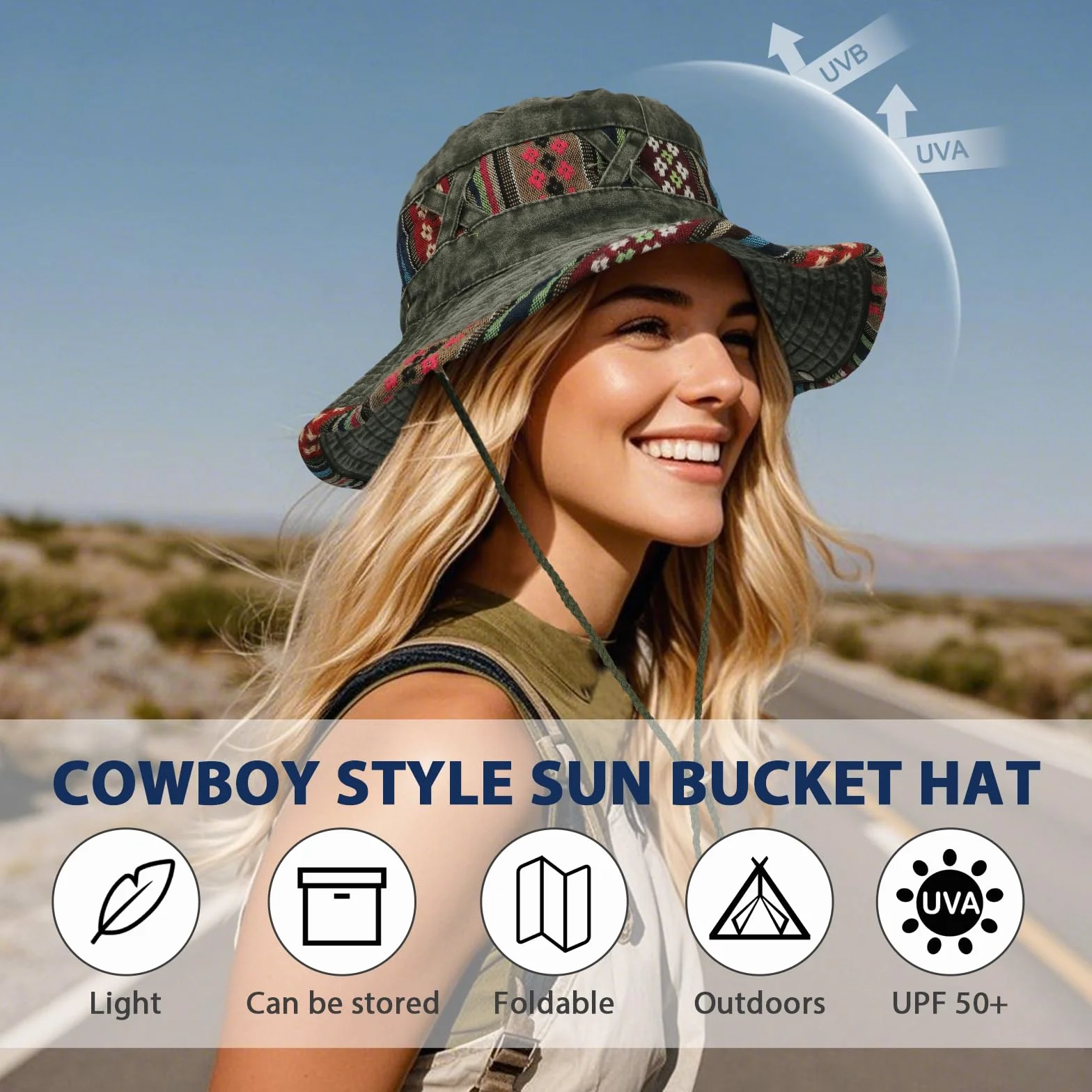 Chapeau Boonie en Denim Coton UPF 50+ Pliable Homme Femme
