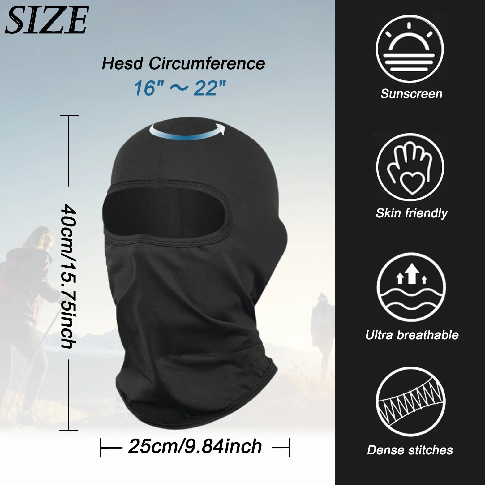 Cagoule Masque de Ski Balaclava Hiver Tour de Cou Homme Femme Protection UV Taille Unique Noir