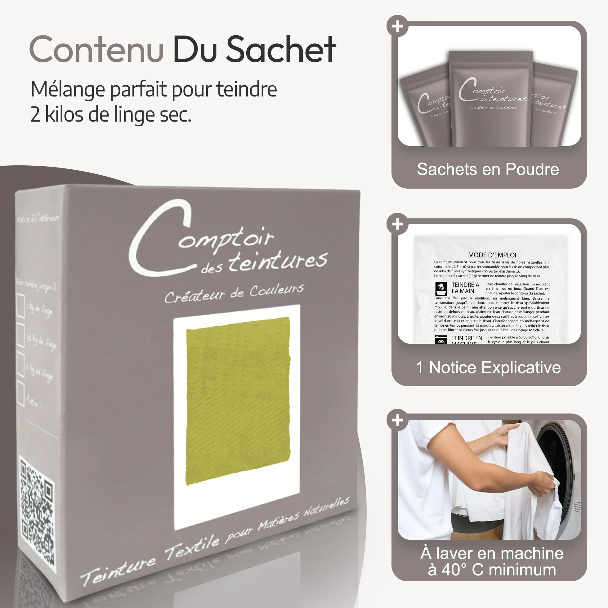 Teinture Textile – Mélange Madras (pour 2kg linge) – Teintures Durables pour Draps, Serviettes et Nappes – Facile à Utiliser en Machine à Laver ou à la Main