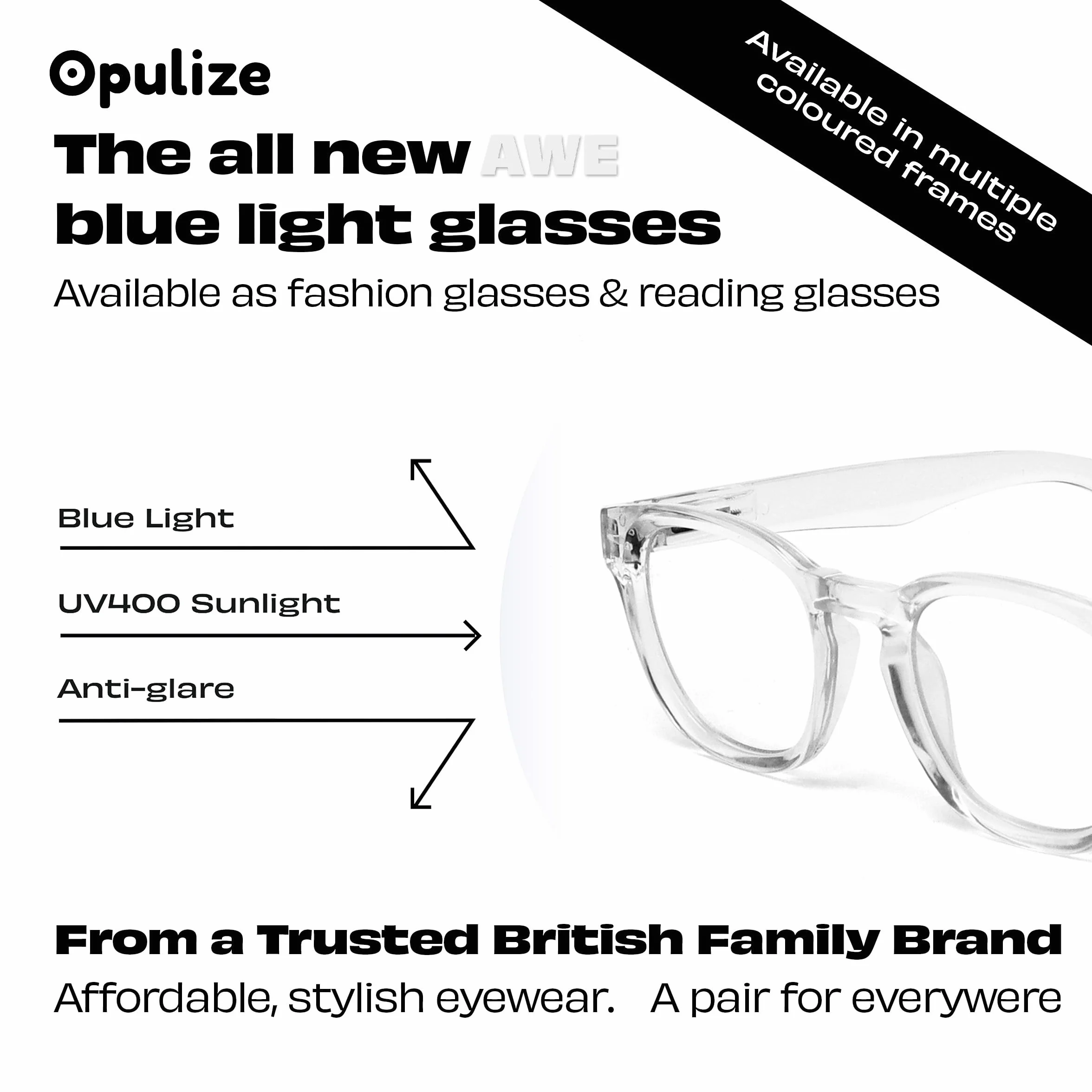 OPULIZE AWE Lunettes de lecture anti-lumière bleue rondes rétro antireflet protection UV Transparent +1.50
