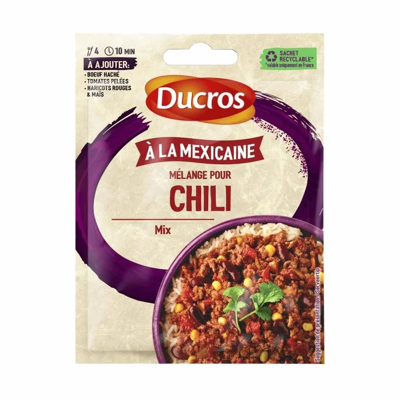 SACHET MÉLANGE POUR CHILI MEXICAIN 20G, DUCROS, LOT DE 5