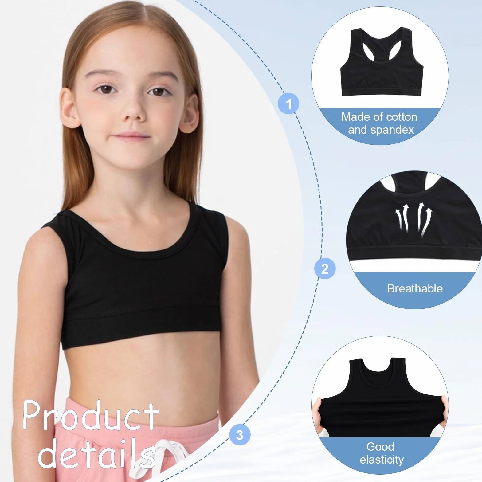 Lot de 4 Soutiens Brassiere Sport pour Filles 8-14 Ans