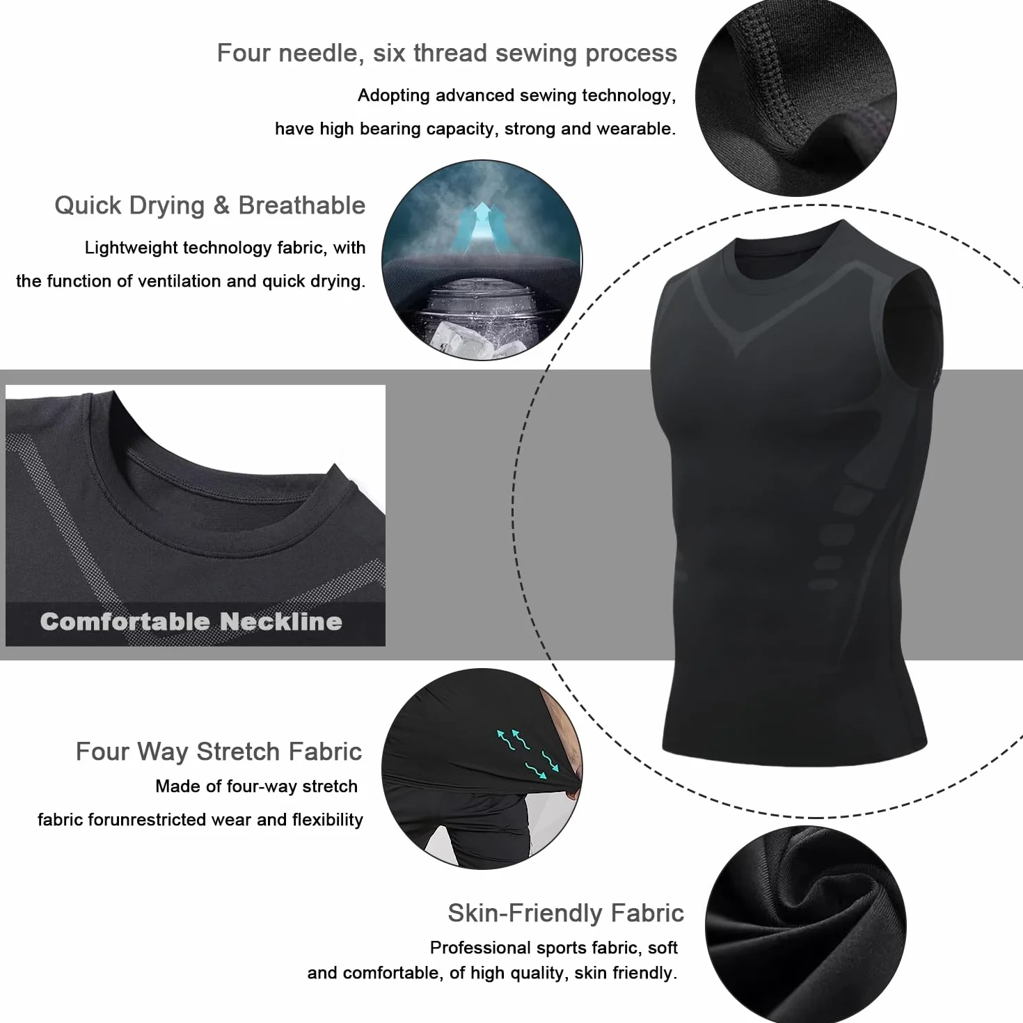 Débardeur de Compression Sport Homme Gilet de Course sans Manches Running Fitness