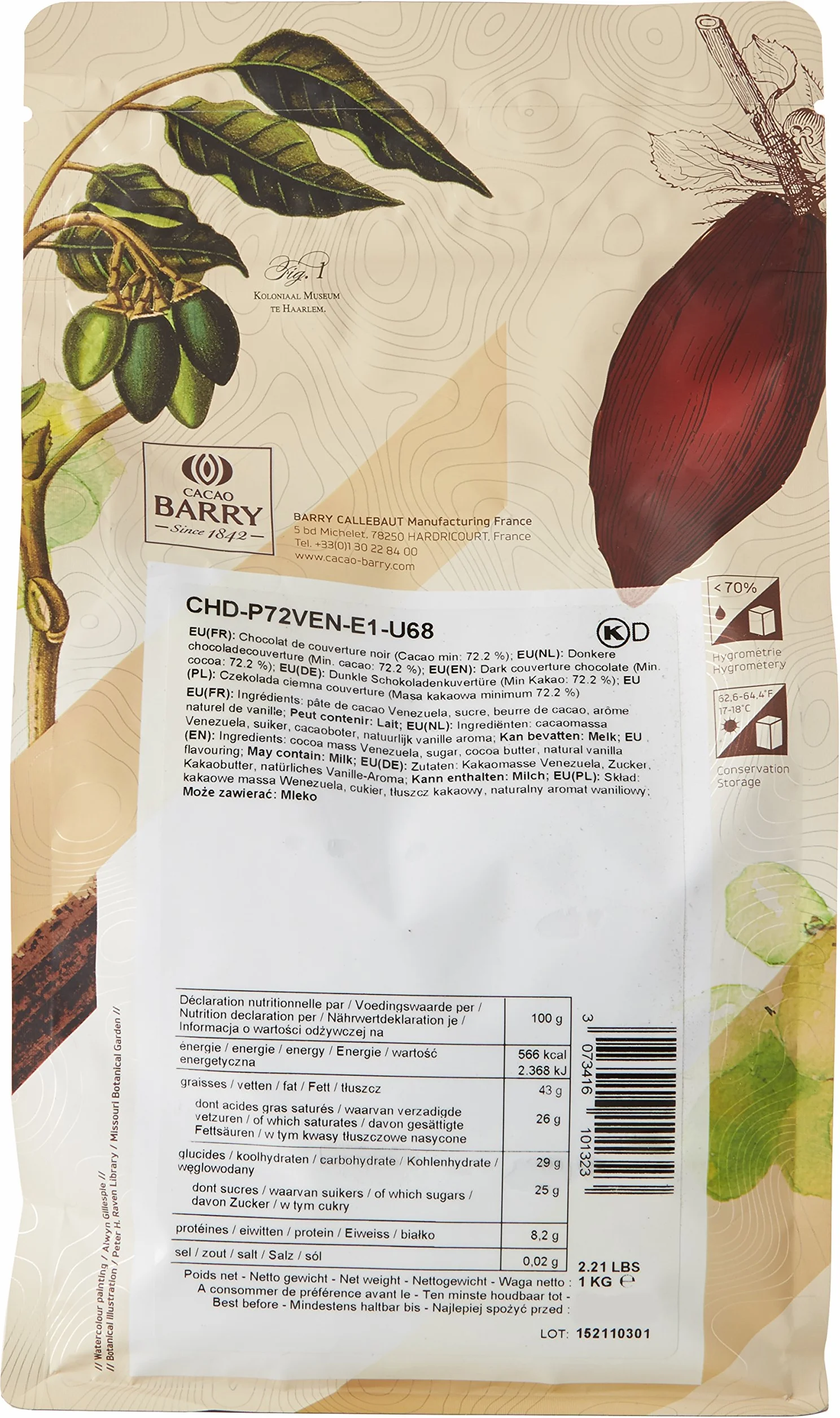 CACAO BARRY 72% Min Cacao Chocolat Venezuela Pistoles 1 kg