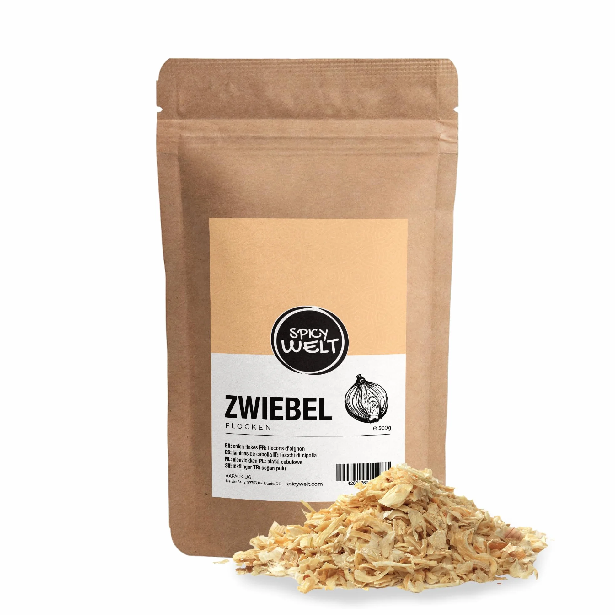 Spicy Welt Flocons d'Oignon (500g) – Oignon Séché en Lanières | Pour Pains, Burgers, Soupes & Plats Mijotés | Texture Visible & Saveur Concentrée | 100% Naturel, Sans Additifs