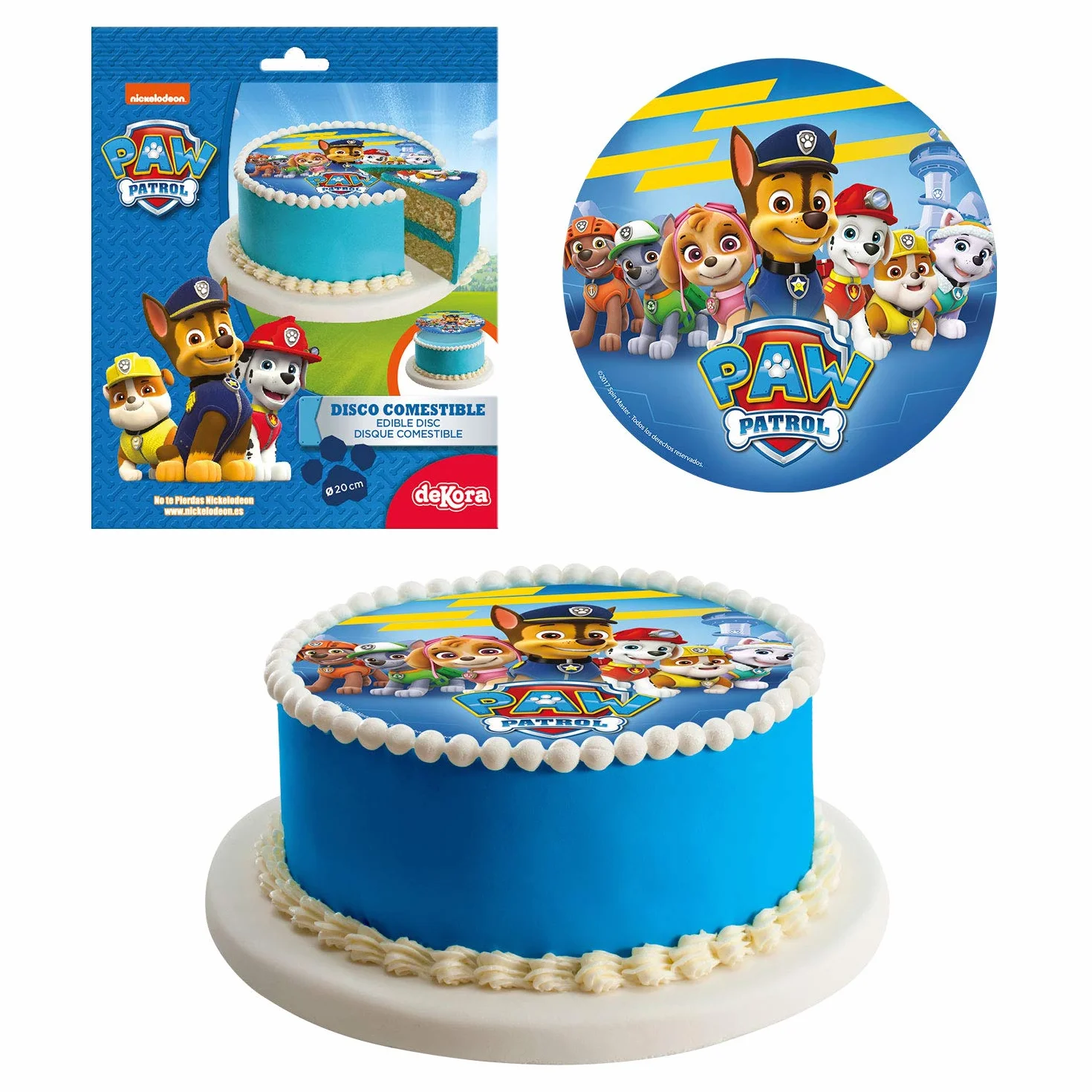 Dekora - Decoration Gateau Anniversaire Feuille Azyme Pat Patrouille - 20 cm Diametre