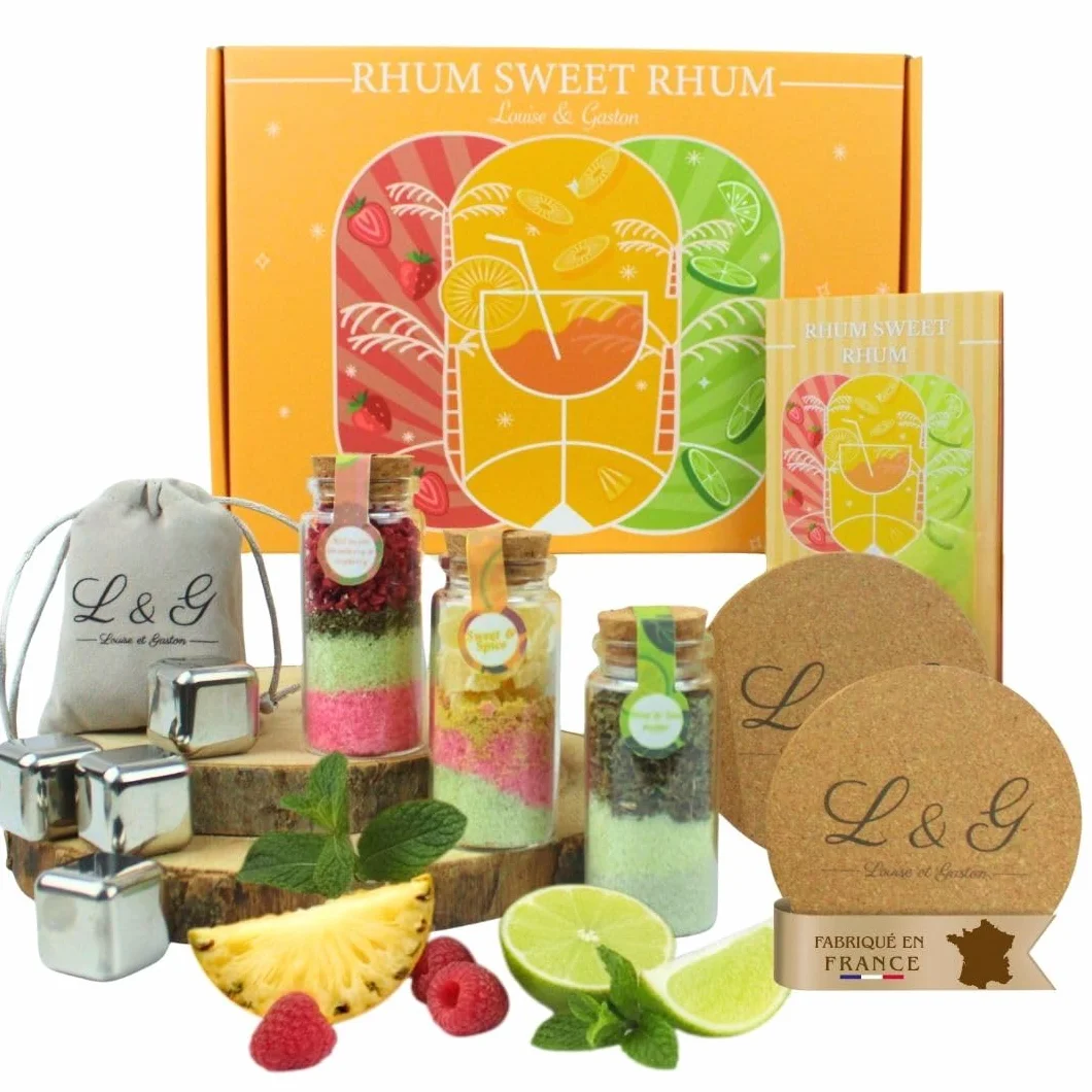 L&G - Coffret Rhum Arrangé “RhumSweetRhum” | Kit Fabrication Maison avec Épices Naturelles | 3 Fioles Saveurs Exotiques + Glaçons + Dessous de Verre | Idée Cadeau Noël ou Secret Santa