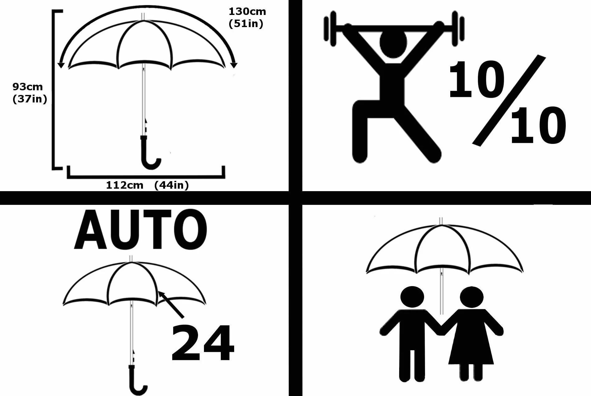 COLLAR AND CUFFS LONDON Parapluie Canne Solide Tempete Homme Femme - 24 Baleines Resistant Vent Fort Automatique - Grande Taille XL - Poignée en Bois - Renforcé Avec Fibre de Verre