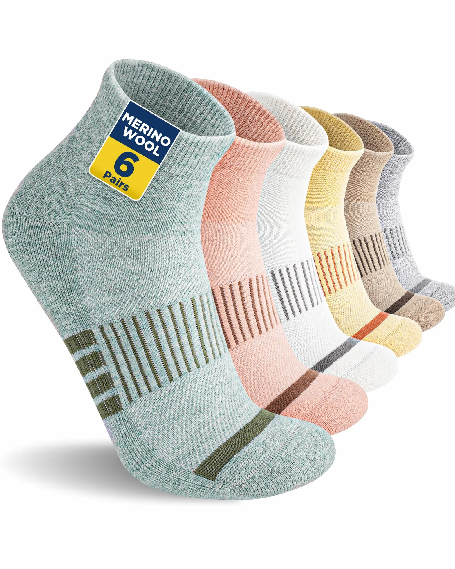 Niofind Lot de 6 paires chaussettes randonnée laine mérinos homme femme respirantes rembourrées courtes