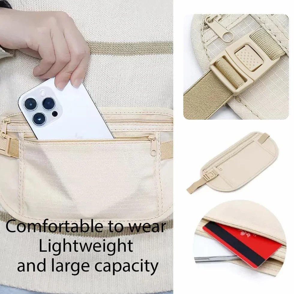 Ceinture Porte-Billets Antivol Voyage, Portefeuille Dissimulé Homme Femme - Protection Argent Cartes Passeport Téléphone
