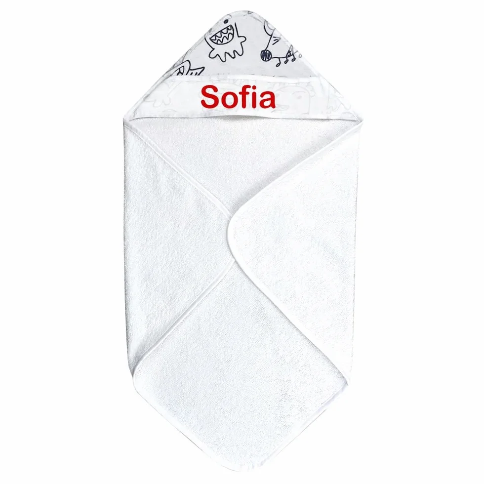 Almatex Peignoir bébé personnalisé avec nom triangle capuche 60 x 60 cm fabriqué en Italie