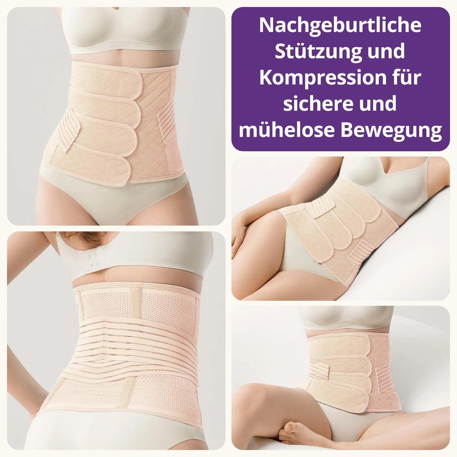 Ceinture de Grossesse Post-Partum avec Bande Pelvienne Ventre Plat Soutien Abdominal Réglable Accouchement Voie Basse Césarienne Beige XXL 70KG-80KG