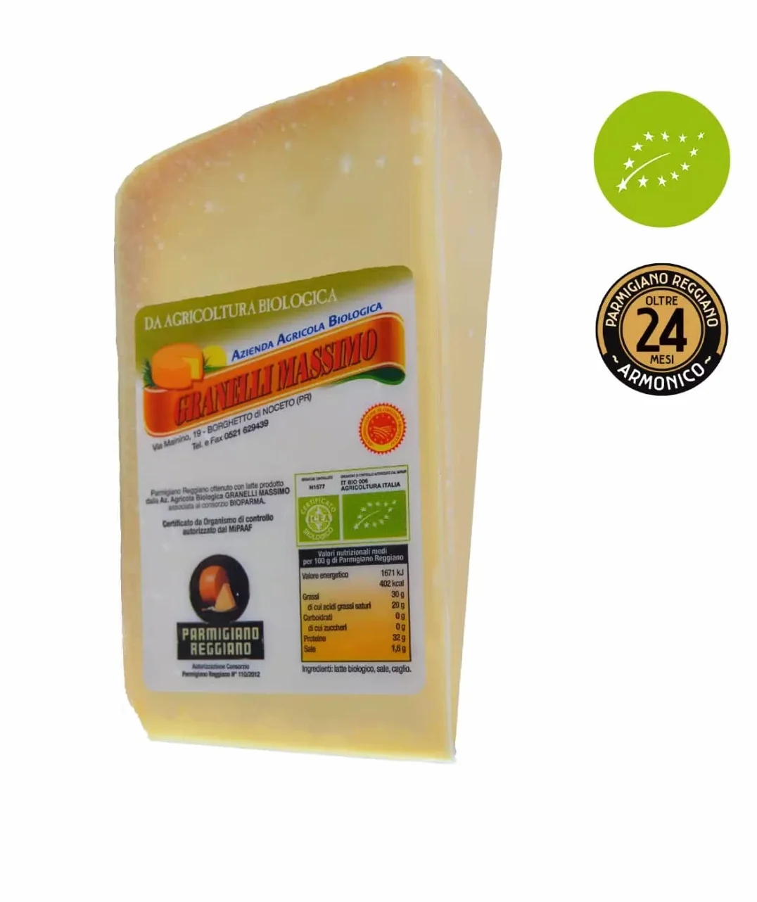 Parmigiano Reggiano AOP "bio" de Agriculture Biologique fait de 24 mois 1 forme Kg.1,350