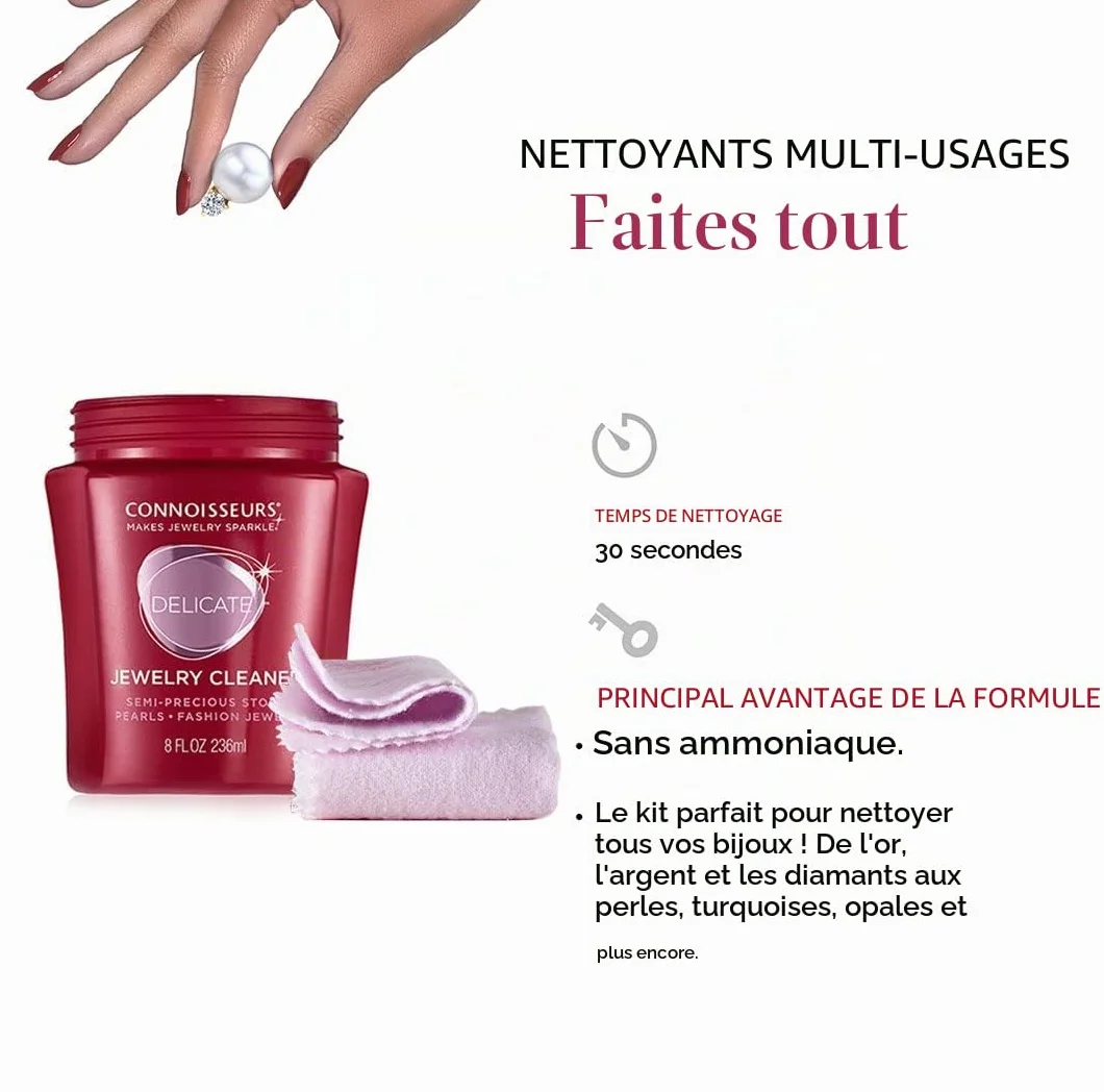 Connoisseurs Kit de Nettoyage de Bijoux avec Chiffon de Polissage et Solution Liquide pour Or, Argent et Pierres Précieuses