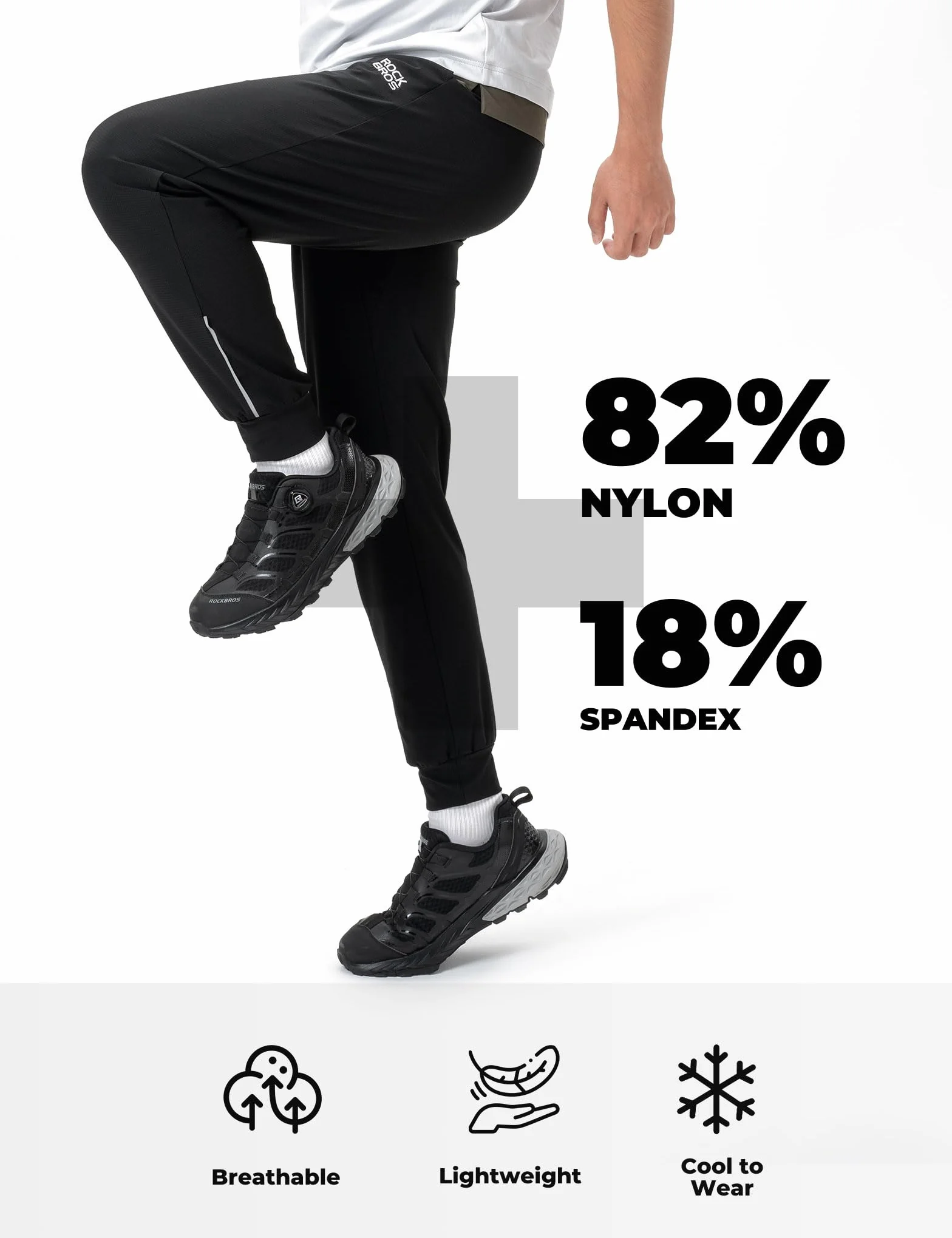 ROCKBROS Pantalon Long Homme Léger Respirant Séchage Rapide Déperlant Cyclisme Course Randonnée Noir