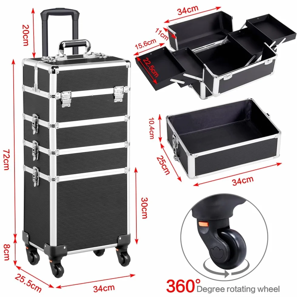 Yaheetech Mallette de Maquillage 4 en 1 Trolley à Maquillage Noir