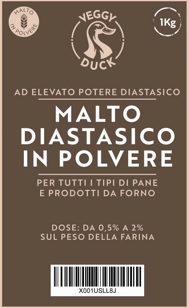 Veggy Duck - Farine de Malt Diastatique (1Kg) | Farine de Malt d'Orge à Haut Pouvoir Diastatique | Idéal pour la Fabrication du Pain | Made in Italy