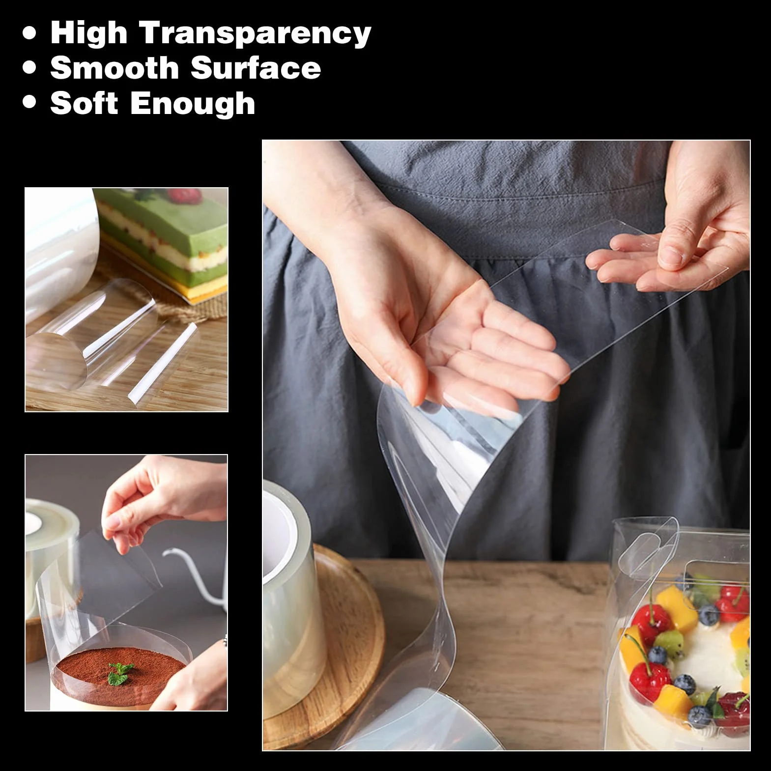 Zocipro Rodoide Transparent Patisserie, Feuilles d'Acétate Epaissies 10cm x 10m, Cercle a Patisserie Transparent pour la Pâtisserie, Gâteau Mousse au Chocolat, Décoration de Gâteaux