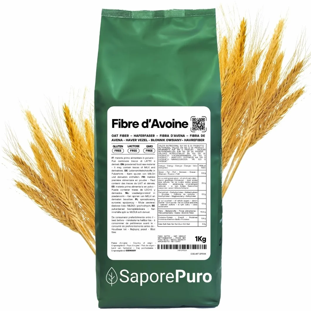 SaporePuro Fibre d'Avoine en poudre 1 kg - Sans Gluten - Source naturelle de fibres