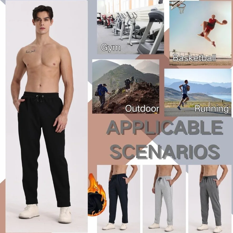 Lot de 3 pantalons de jogging athlétiques homme fermeture éclair respirants flexibles