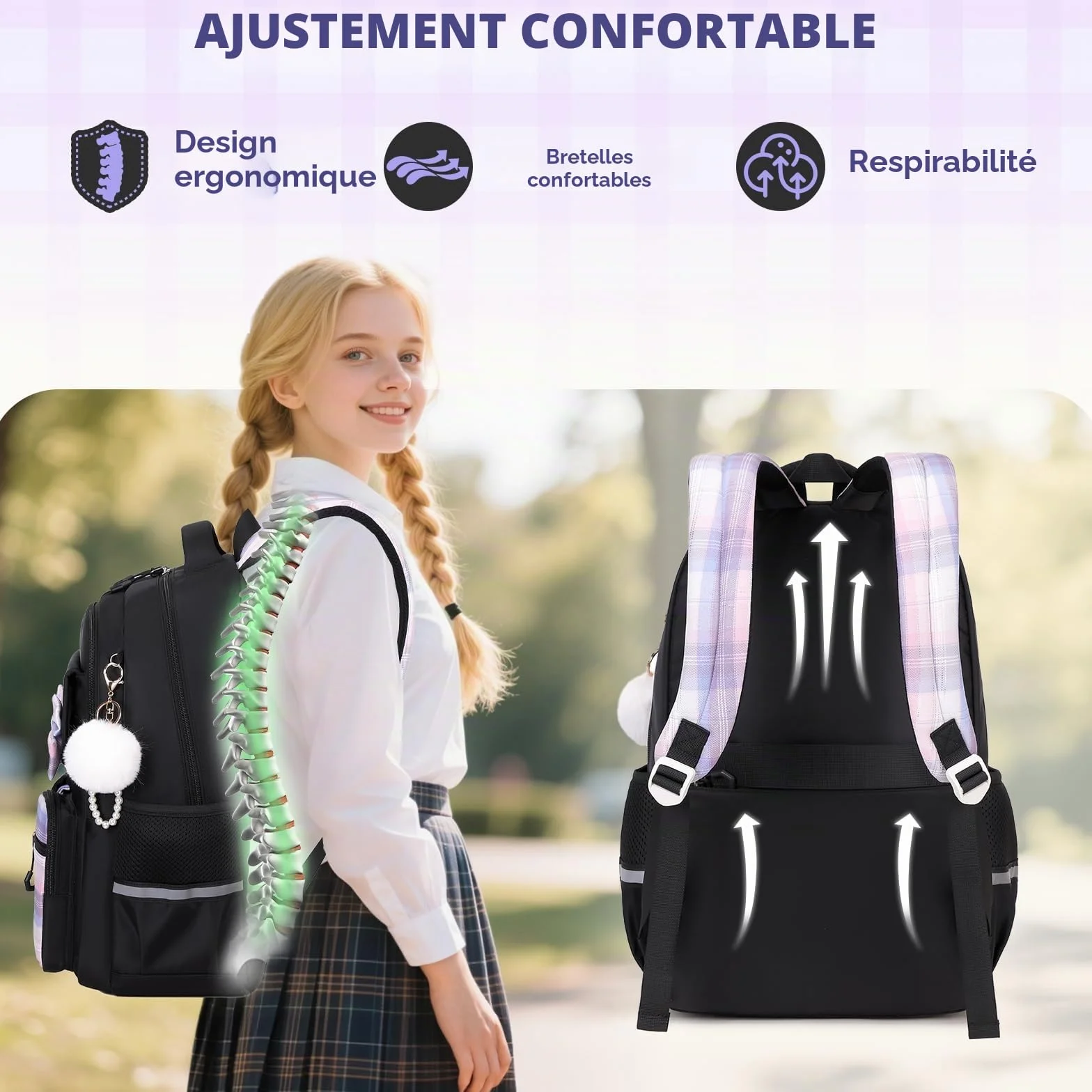 Tanou Cartable Fille Primaire Sac à Dos Scolaire Étanche Daypack Adolescentes 9-16 ans
