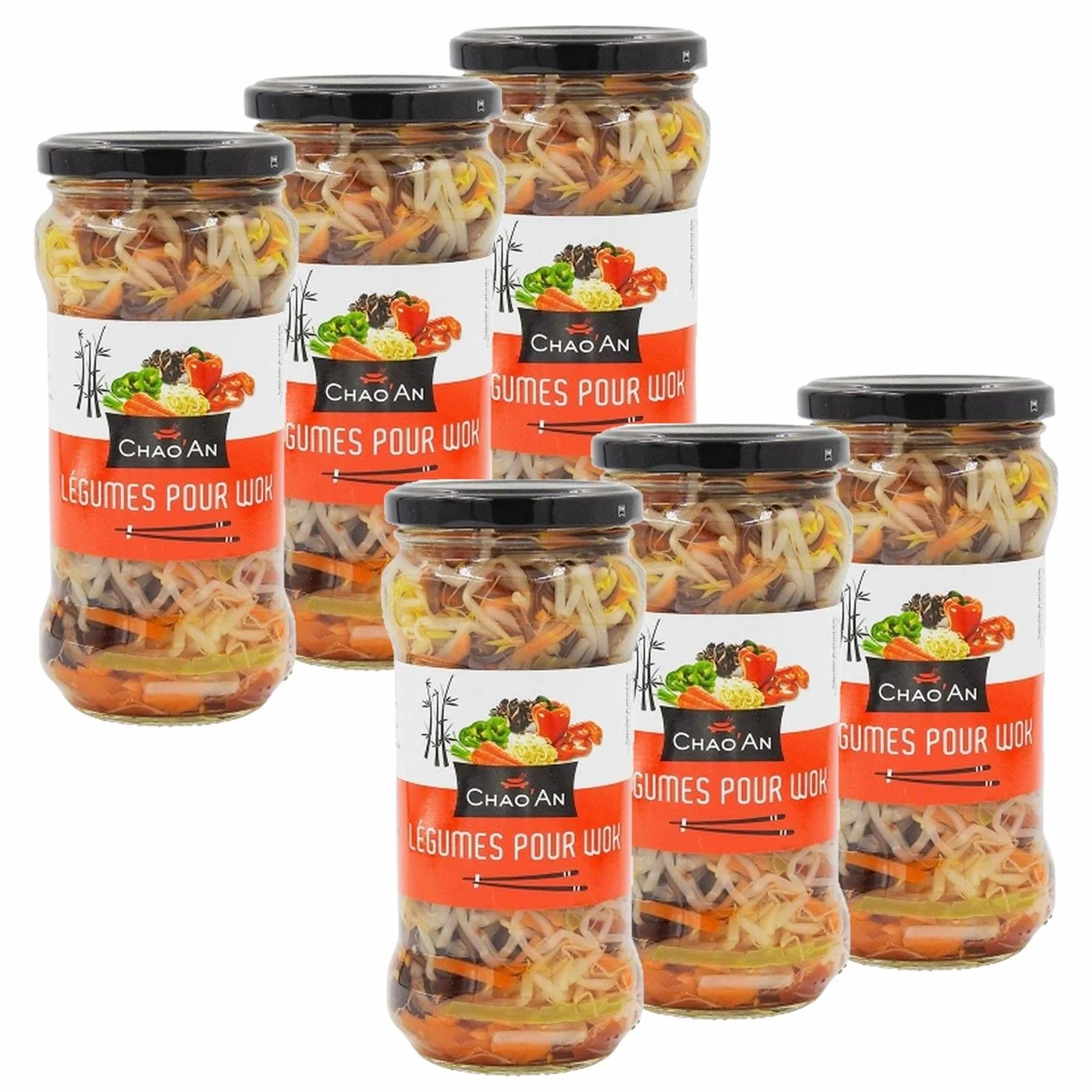 Lot 6x Légumes pour wok Chao’an 330g – Format familial – Mélange de légumes asiatiques pour cuisine rapide