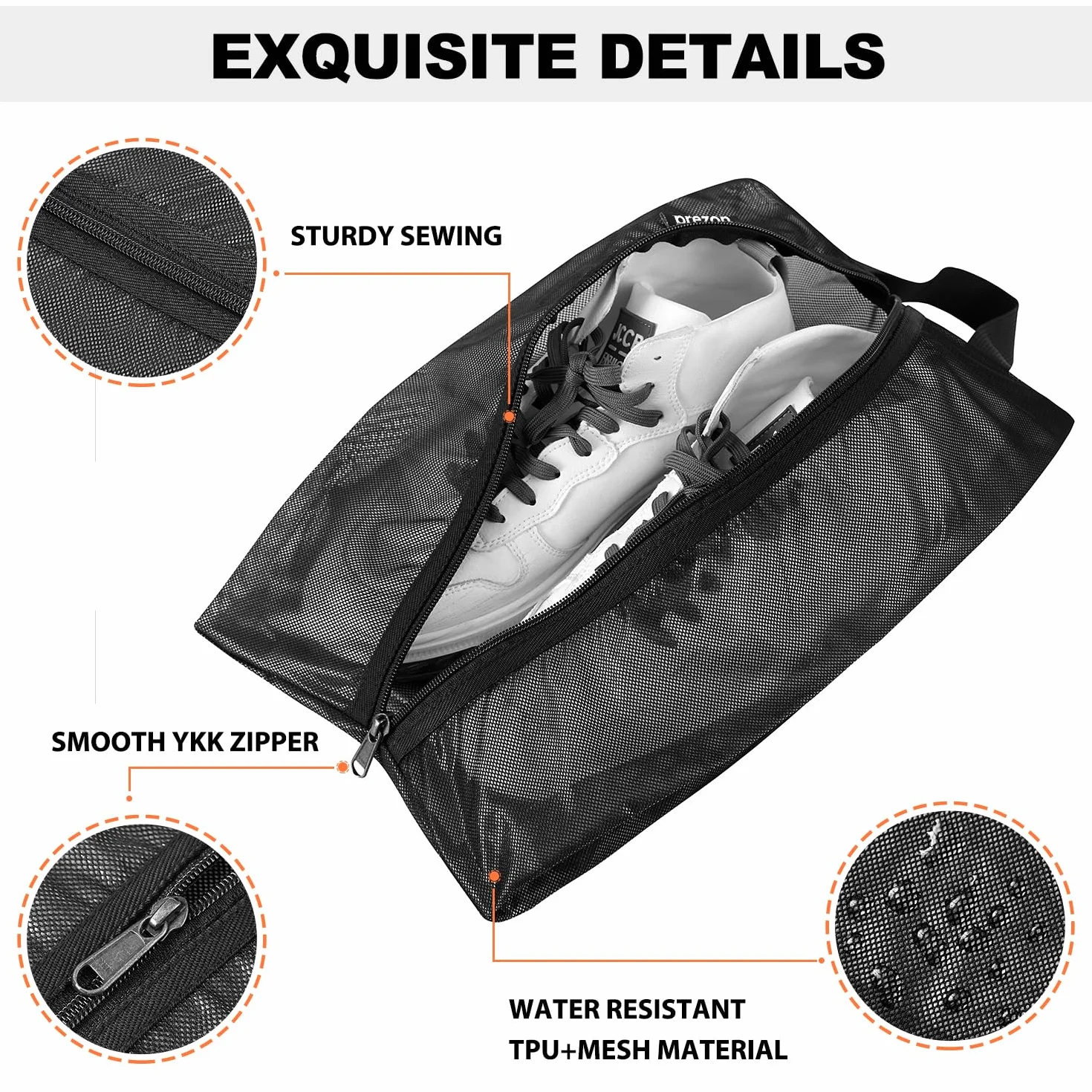 Sac à Chaussures de Voyage en Maille TPU imperméable, Fermeture éclair YKK Robuste, Anti-salissure, Organiseur de Chaussures